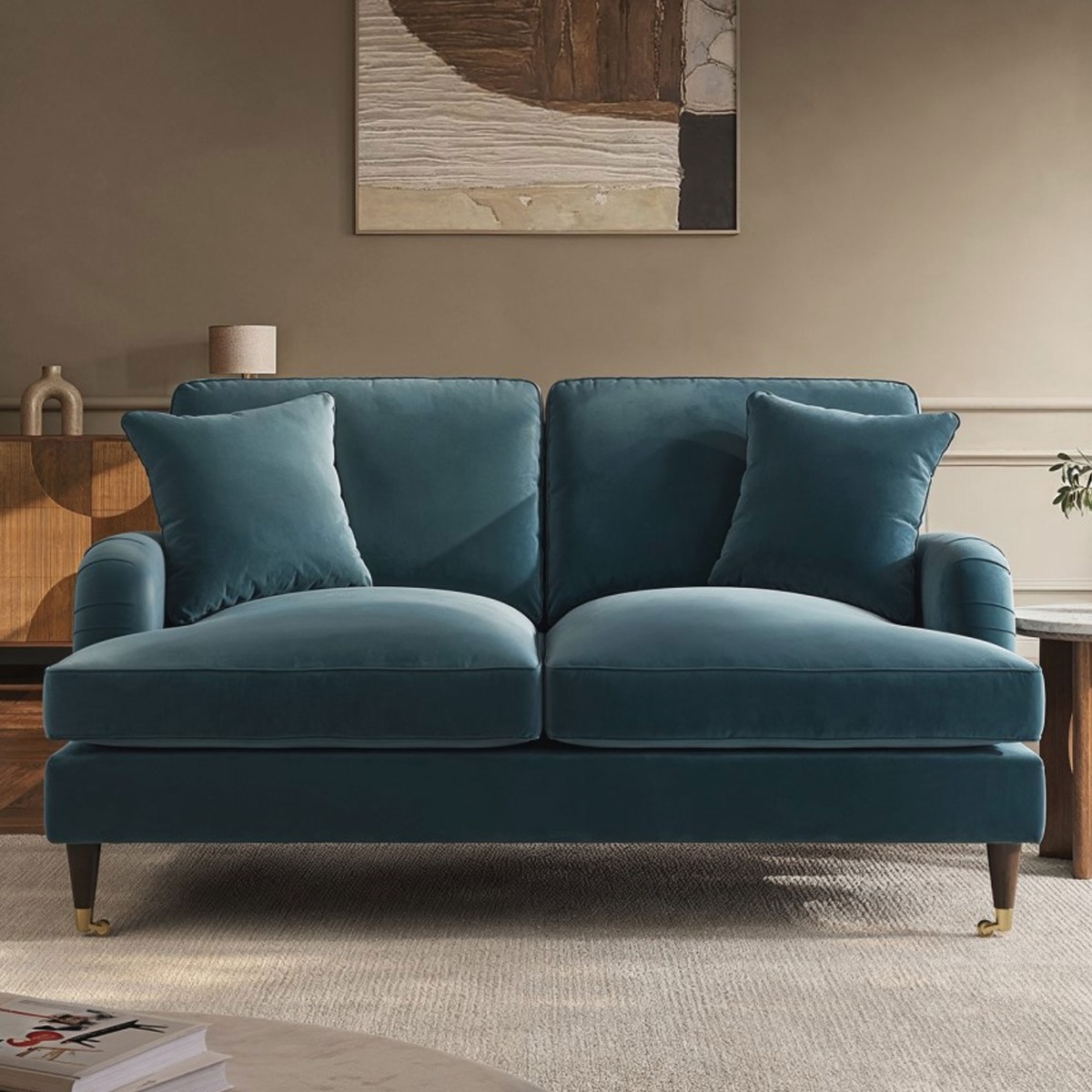 PAYTON Velvet 2 Seater Sofa - Blue - Home Done