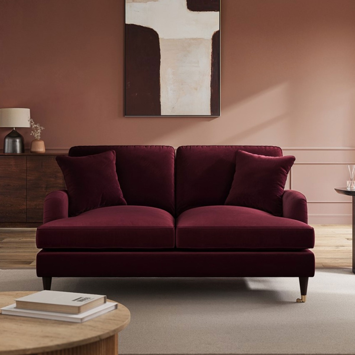 PAYTON Velvet 2 Seater Sofa - Burgundy - Home Done