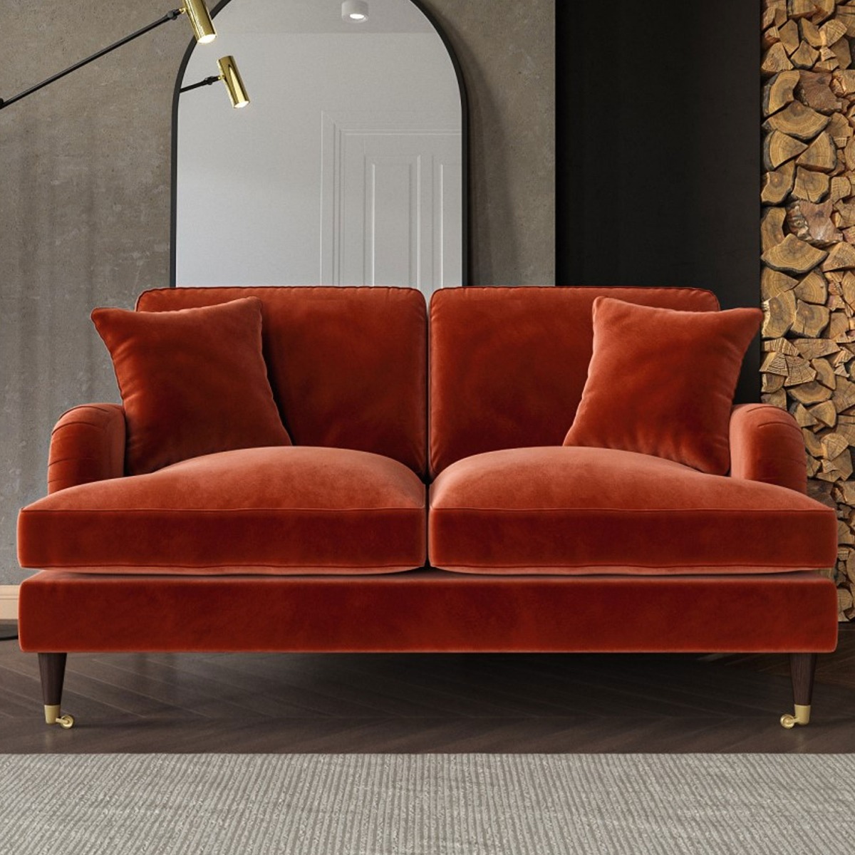 PAYTON Velvet 2 Seater Sofa - Burnt Orange - Home Done