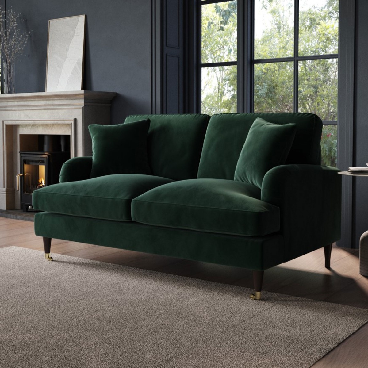 PAYTON Velvet 2 Seater Sofa - Dark Green - Home Done