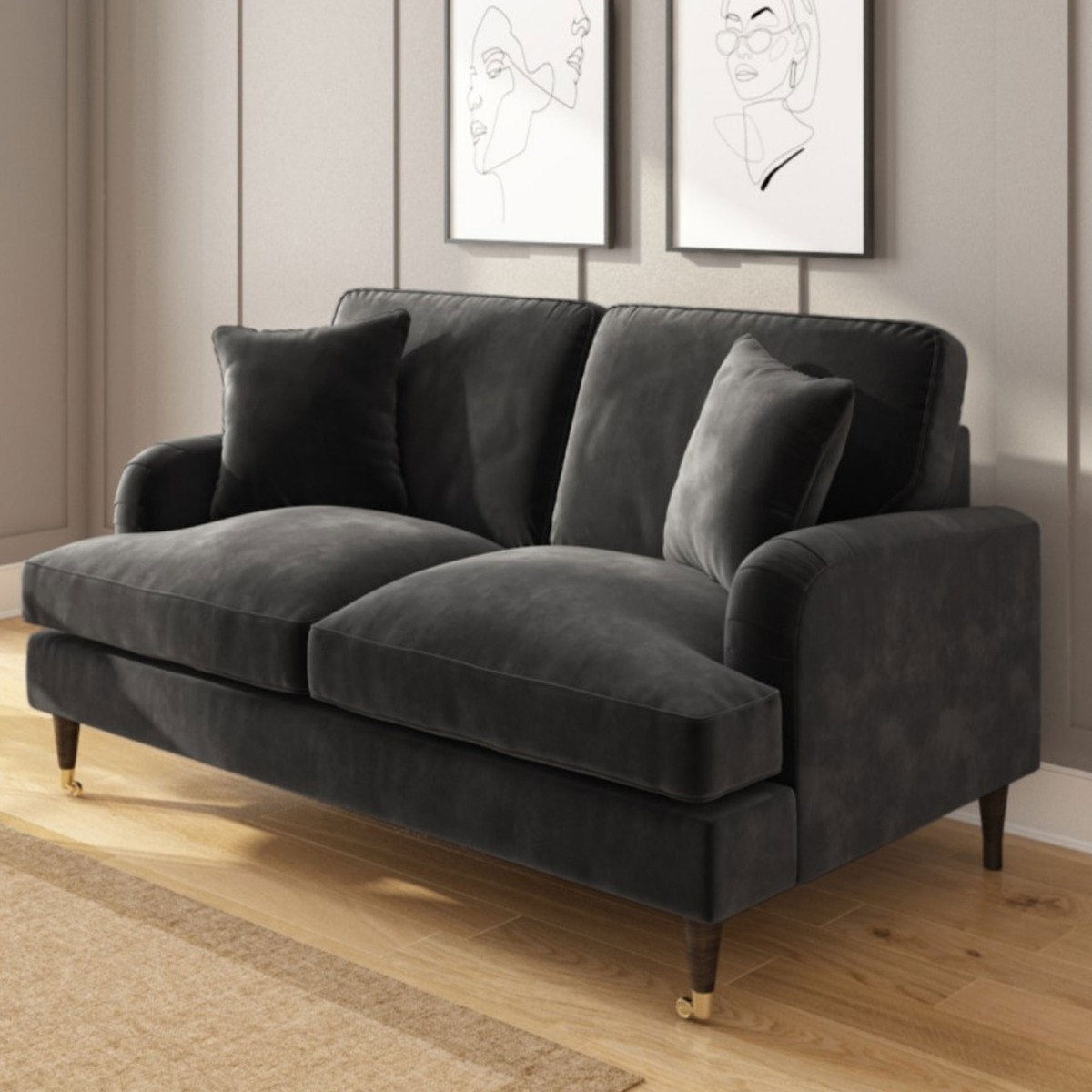 PAYTON Velvet 2 Seater Sofa - Dark Grey - Home Done