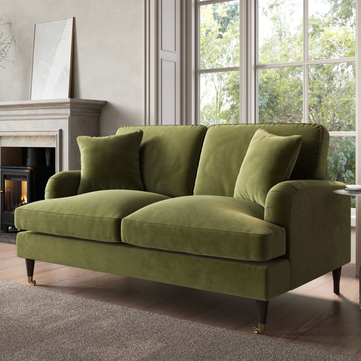 PAYTON Velvet 2 Seater Sofa - Olive Green - Home Done