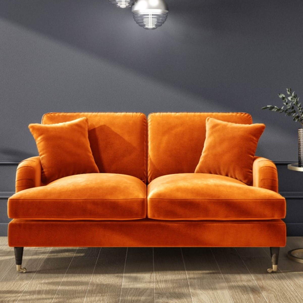 PAYTON Velvet 2 Seater Sofa - Orange - Home Done