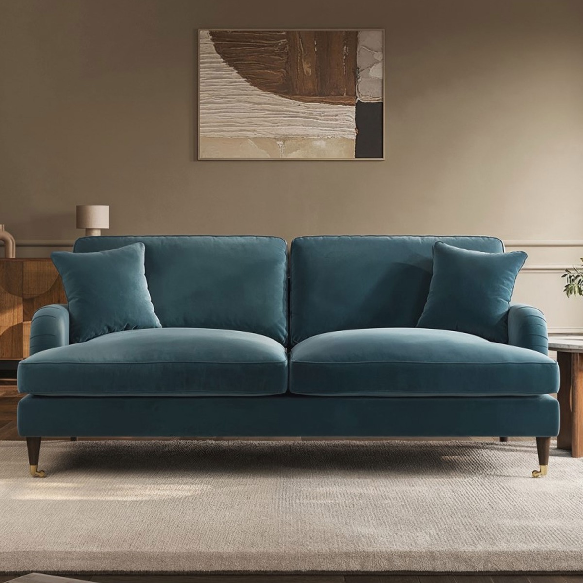 PAYTON Velvet 3 Seater Sofa - Blue - Home Done