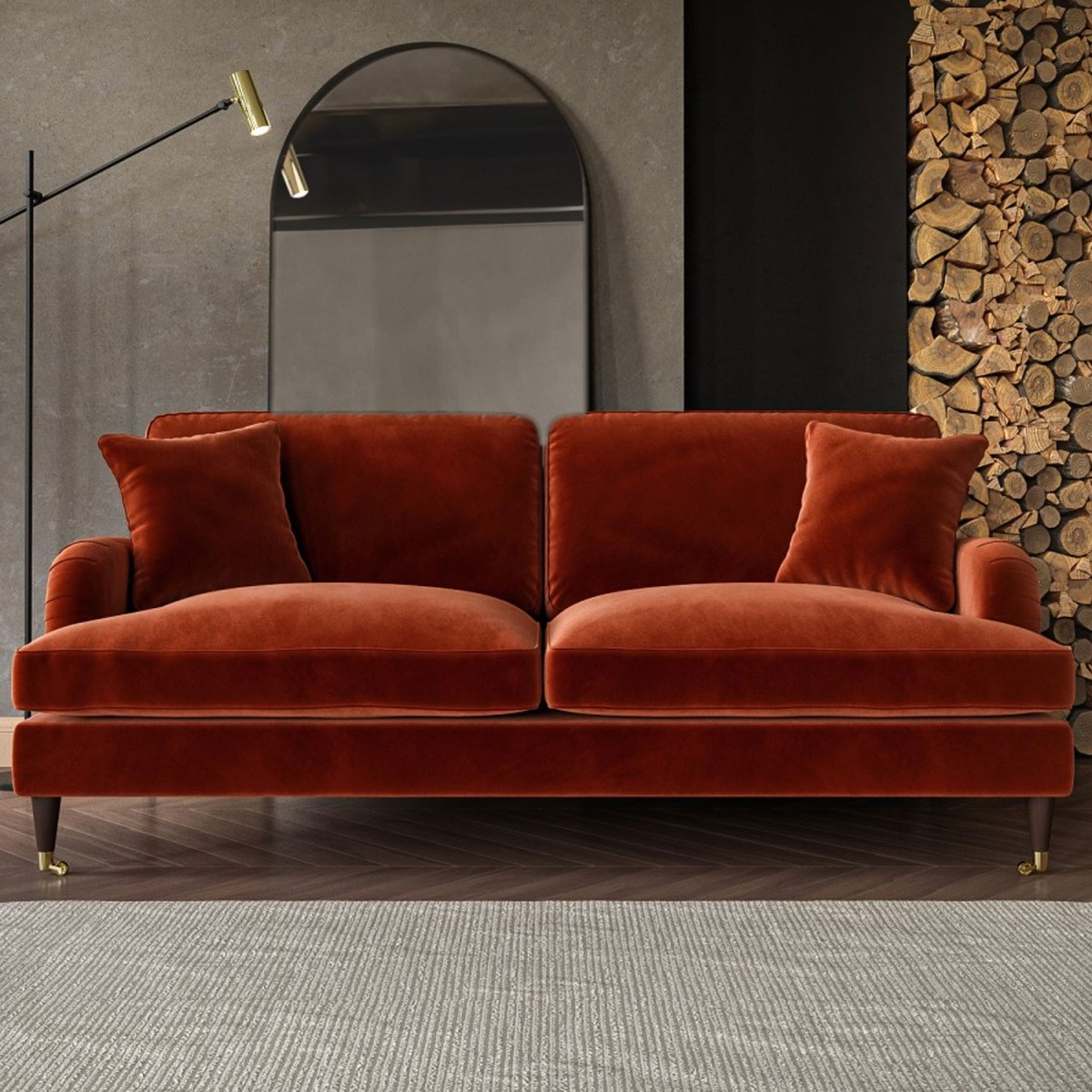 PAYTON Velvet 3 Seater Sofa - Burnt Orange - Home Done