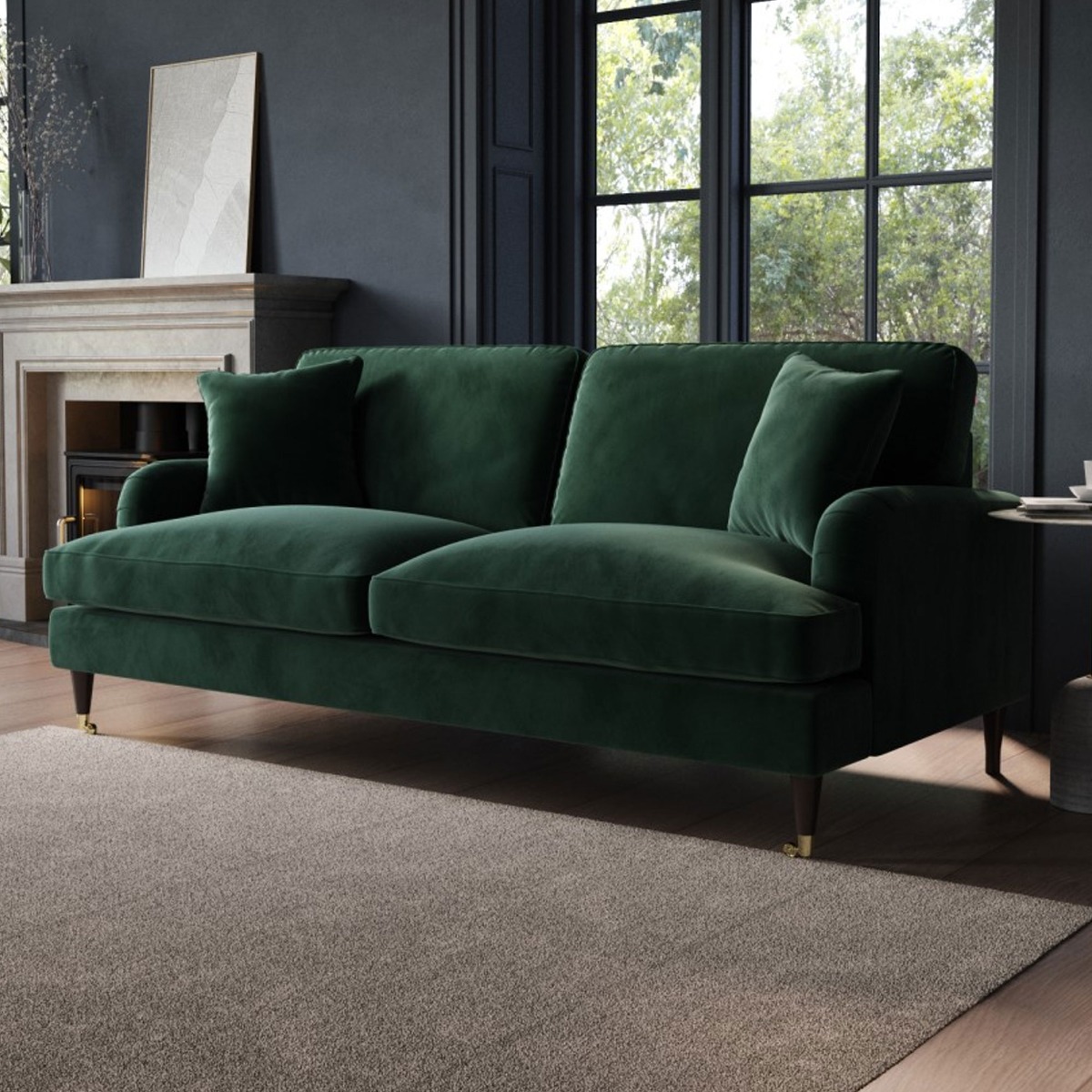 PAYTON Velvet 3 Seater Sofa - Dark Green - Home Done