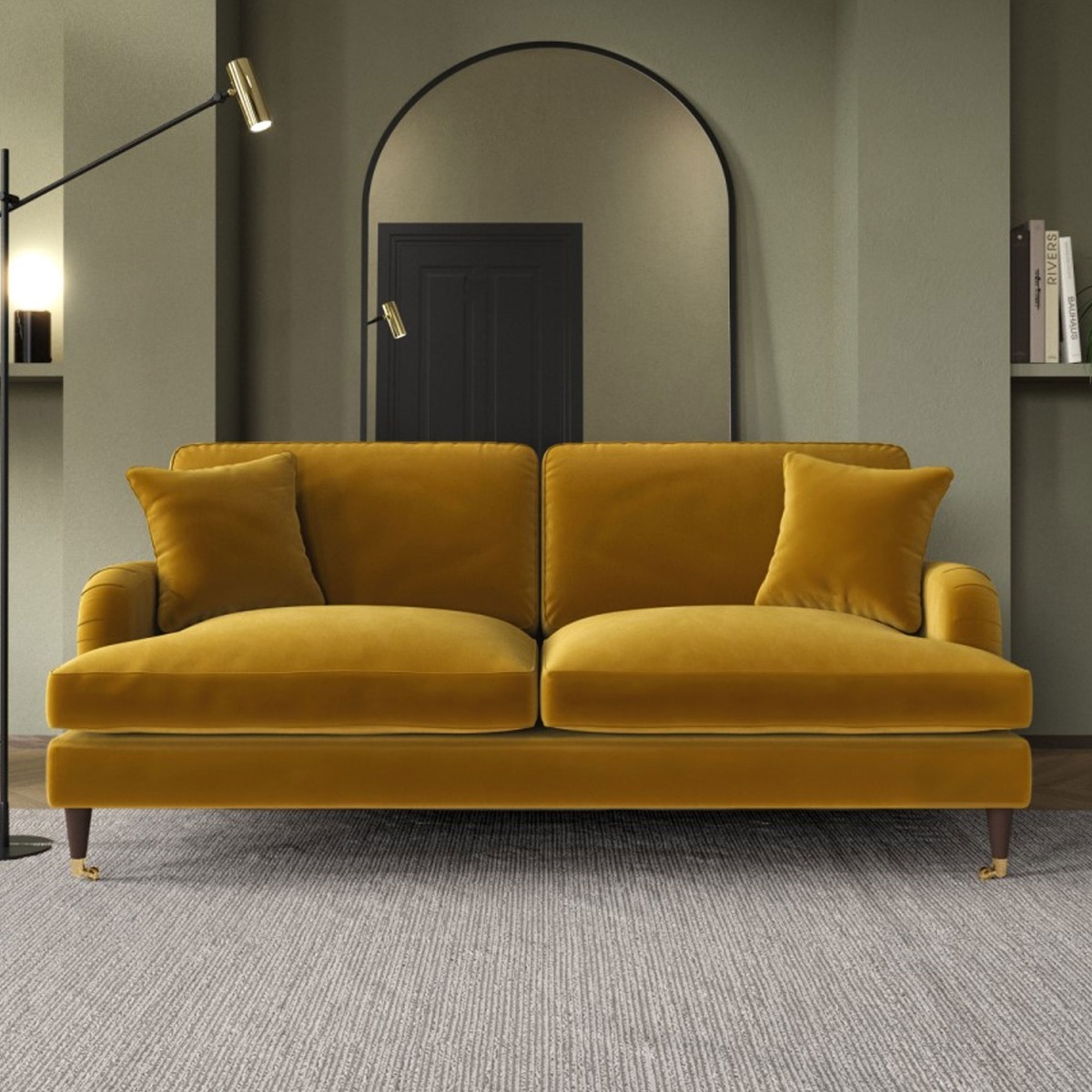PAYTON Velvet 3 Seater Sofa - Mustard - Home Done