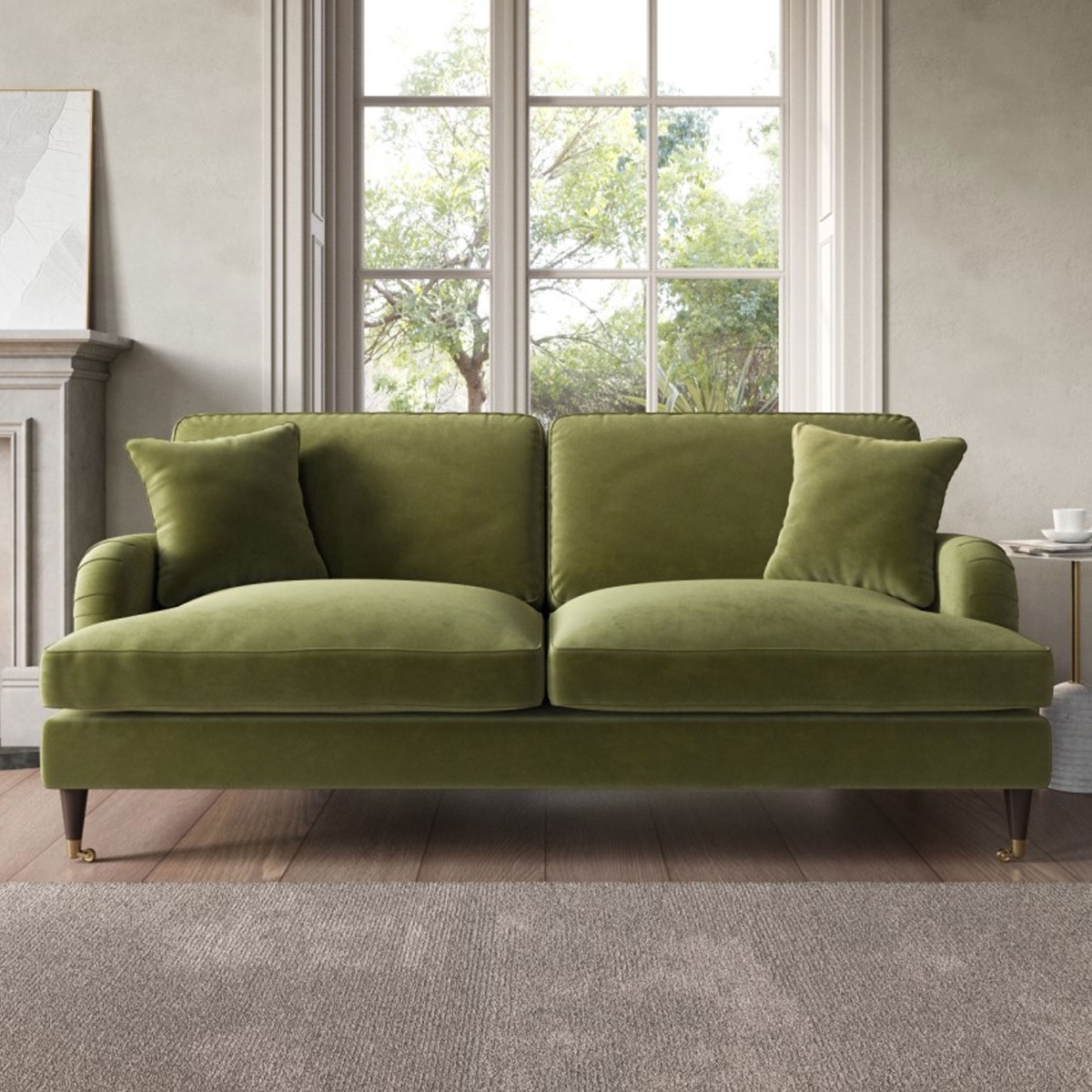 PAYTON Velvet 3 Seater Sofa - Olive Green - Home Done
