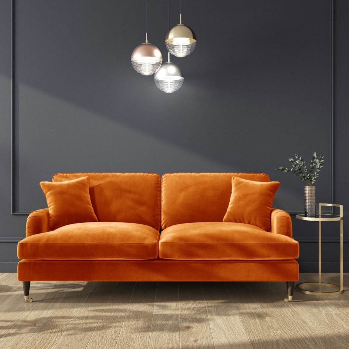 PAYTON Velvet 3 Seater Sofa - Orange - Home Done