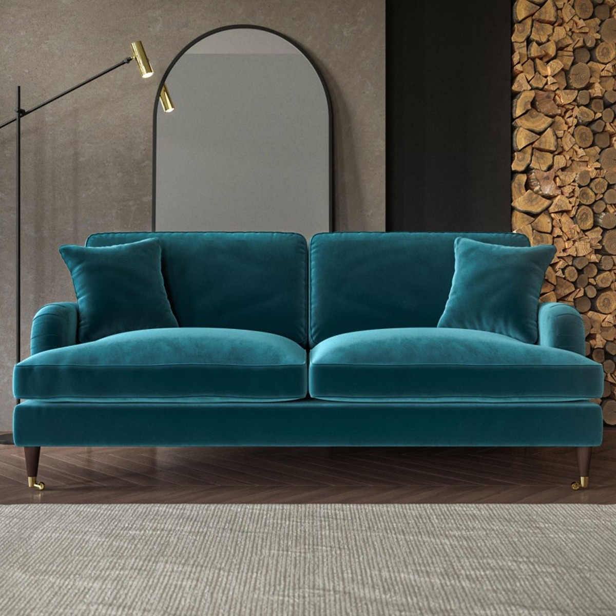 PAYTON Velvet 3 Seater Sofa - Teal - Home Done