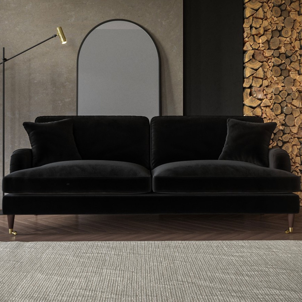 PAYTON Velvet 4 Seater Sofa - Black - Home Done