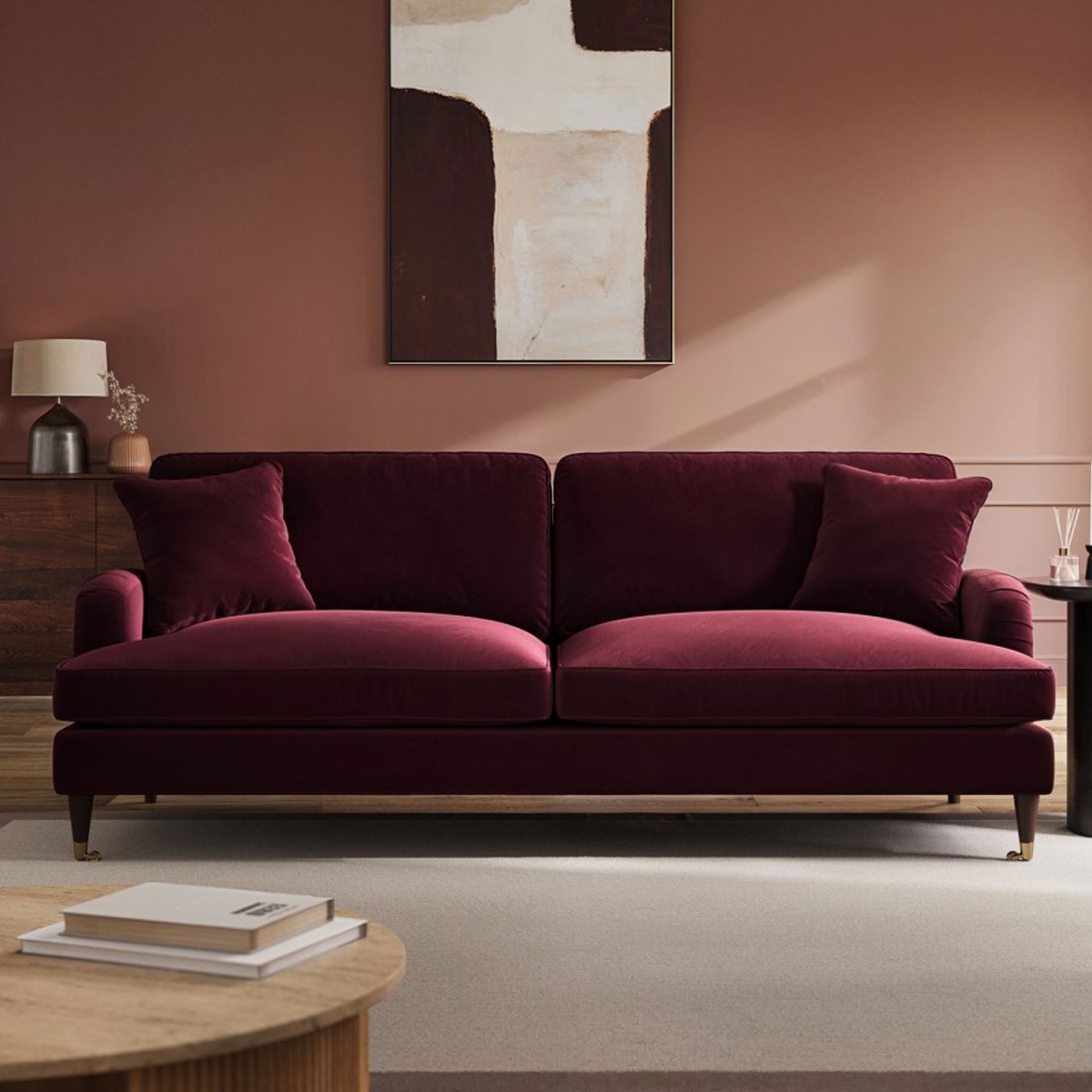 PAYTON Velvet 4 Seater Sofa - Burgundy - Home Done