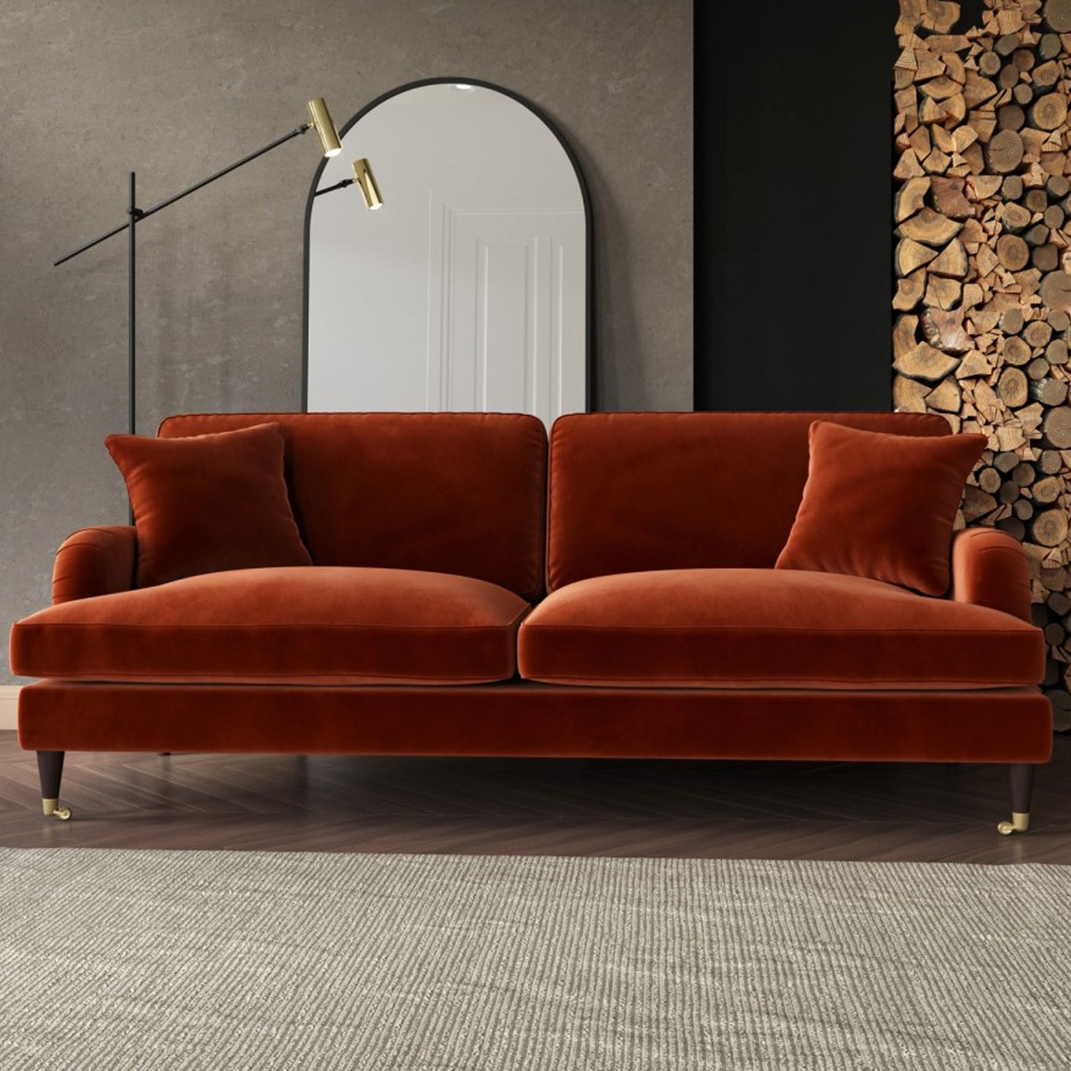 PAYTON Velvet 4 Seater Sofa - Burnt Orange - Home Done