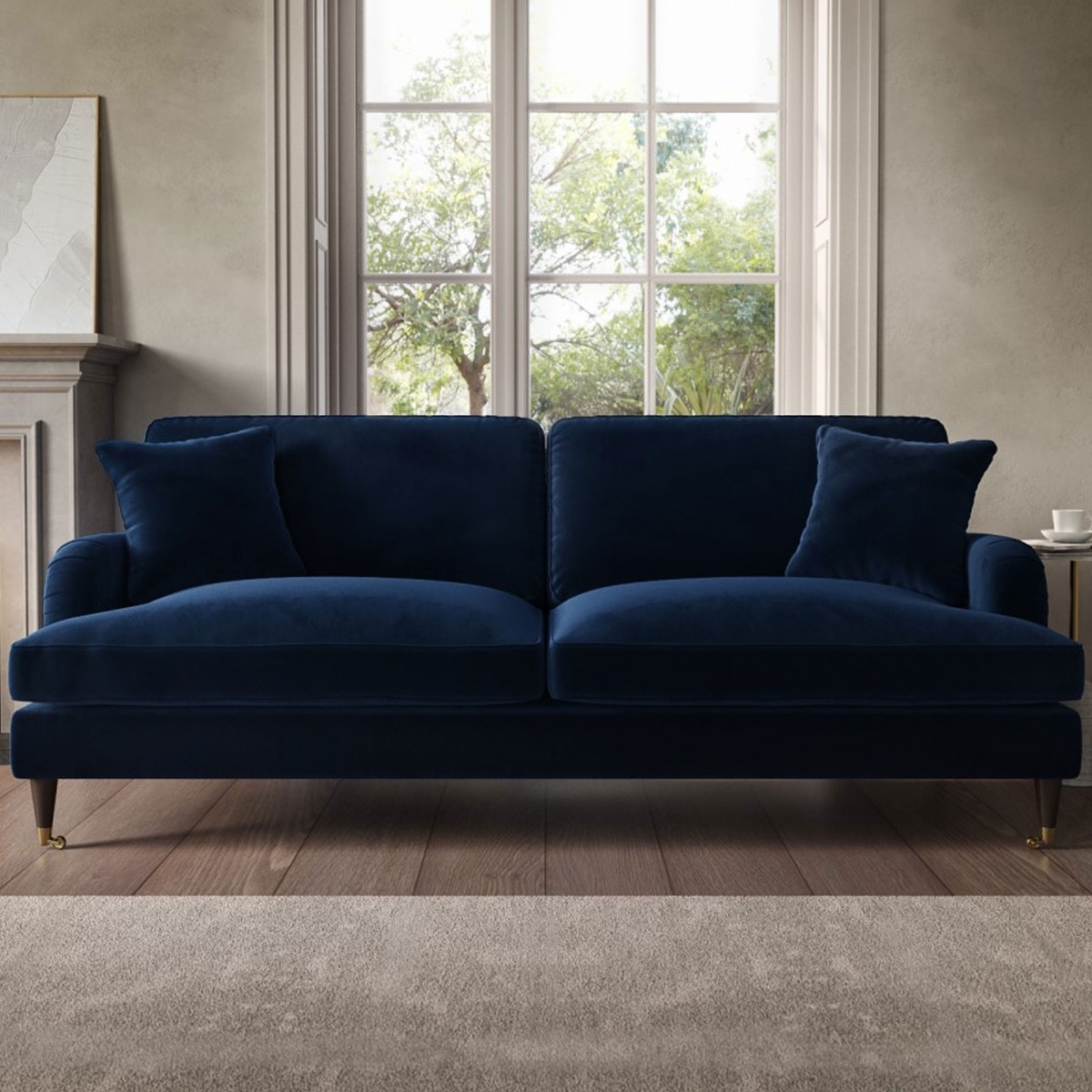 PAYTON Velvet 4 Seater Sofa - Navy Blue - Home Done
