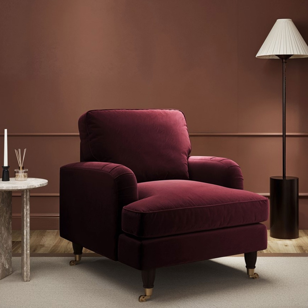 PAYTON Velvet Armchair - Burgundy - Home Done