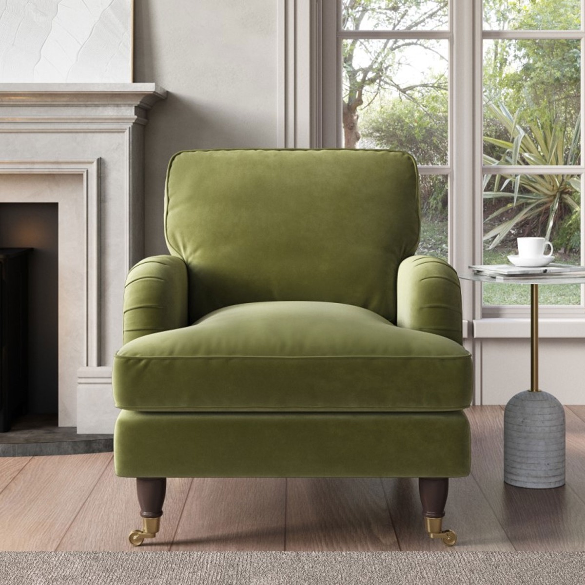 PAYTON Velvet Armchair - Olive Green - Home Done