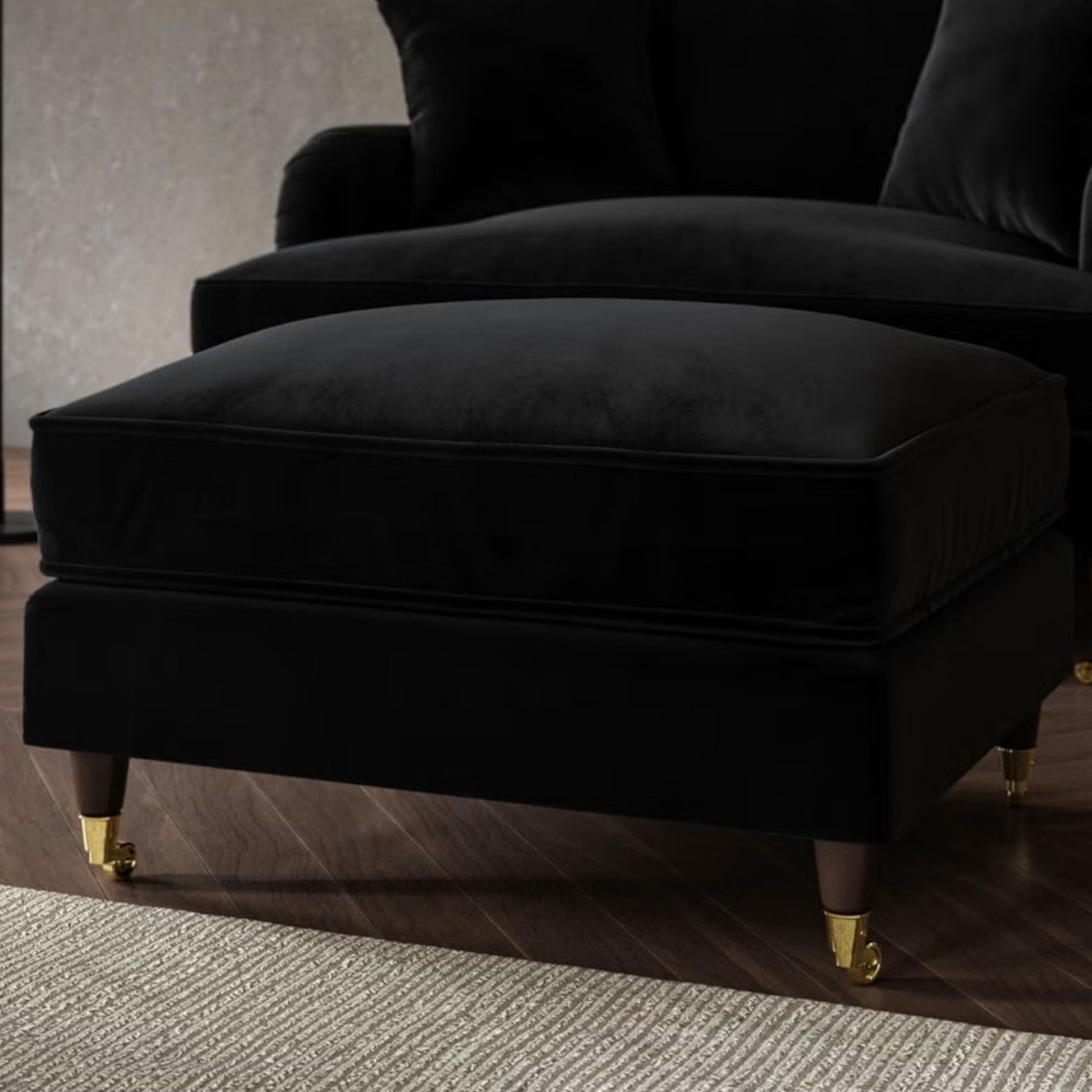 PAYTON Velvet Large Footstool - Black - Home Done