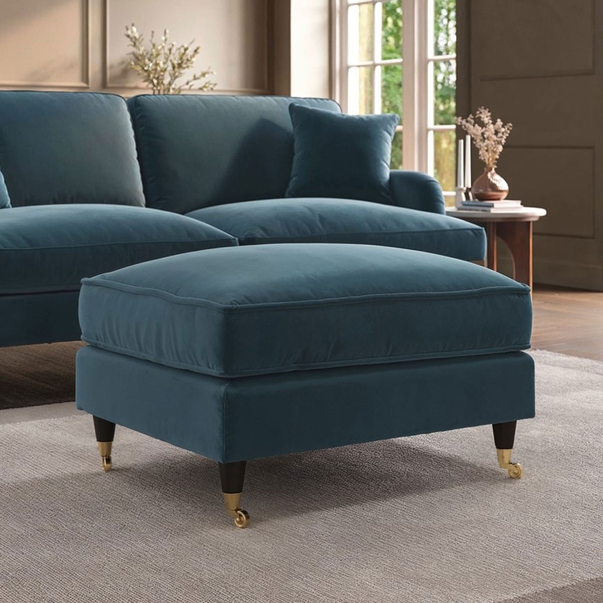 PAYTON Velvet Large Footstool - Blue - Home Done