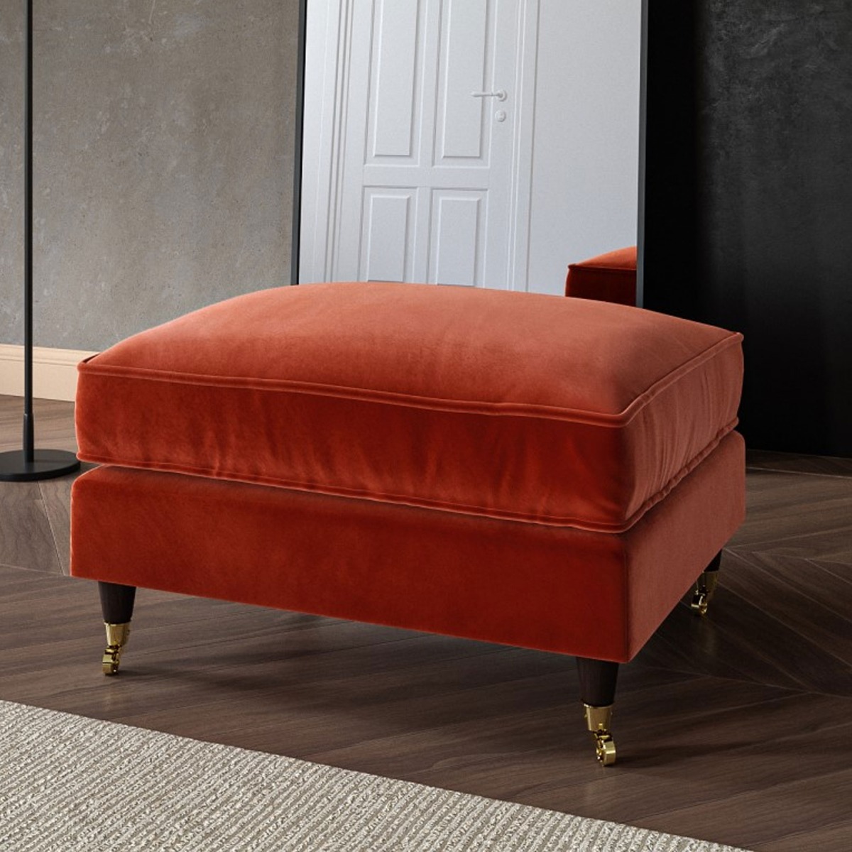 PAYTON Velvet Large Footstool - Burnt Orange - Home Done