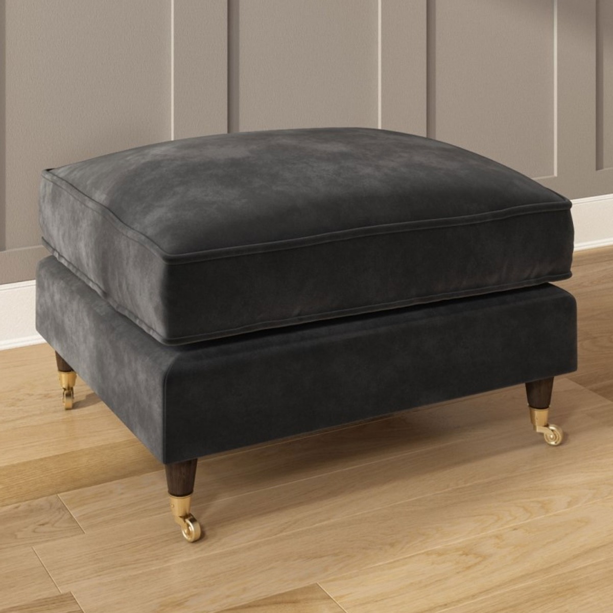 PAYTON Velvet Large Footstool - Dark Grey