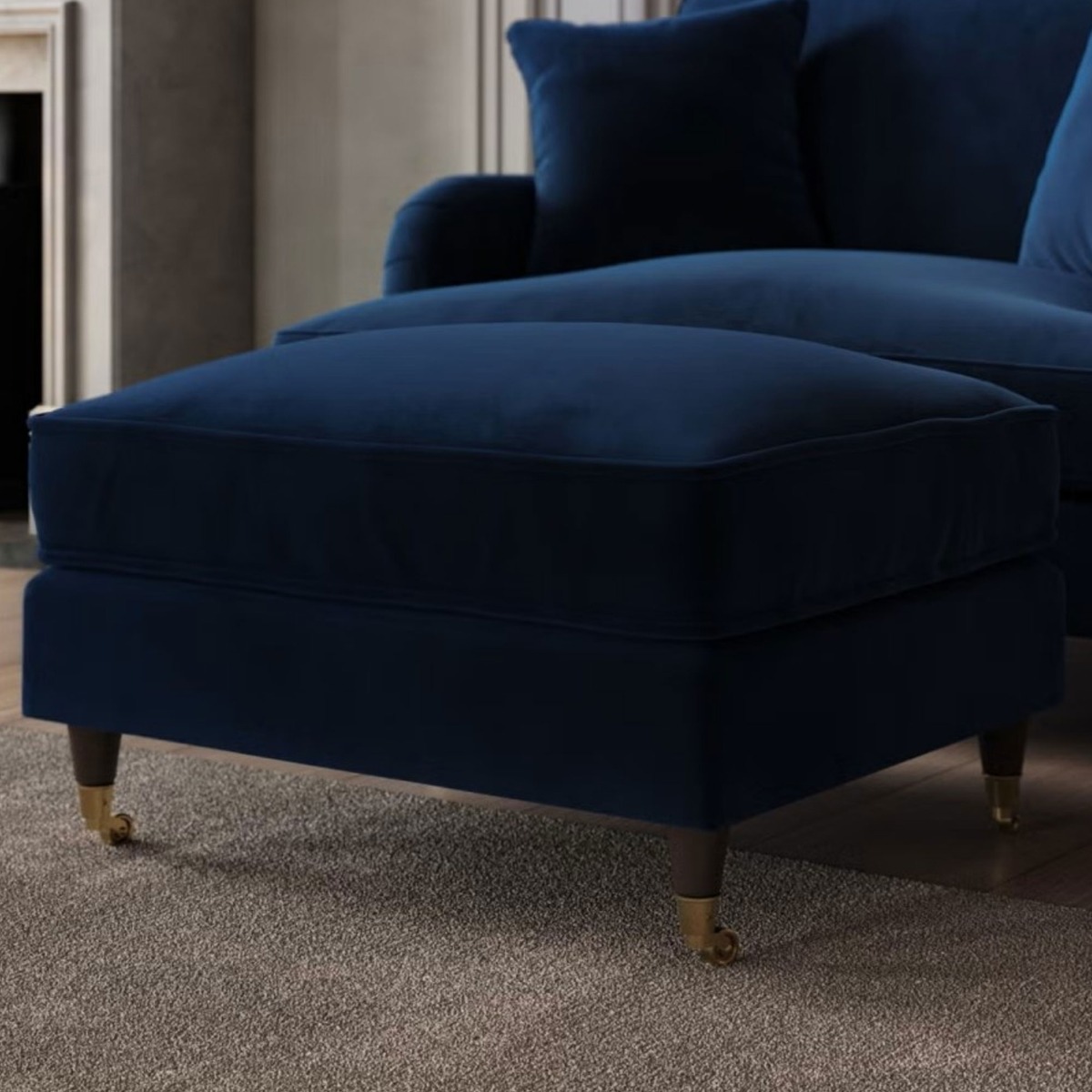 PAYTON Velvet Large Footstool - Navy Blue - Home Done