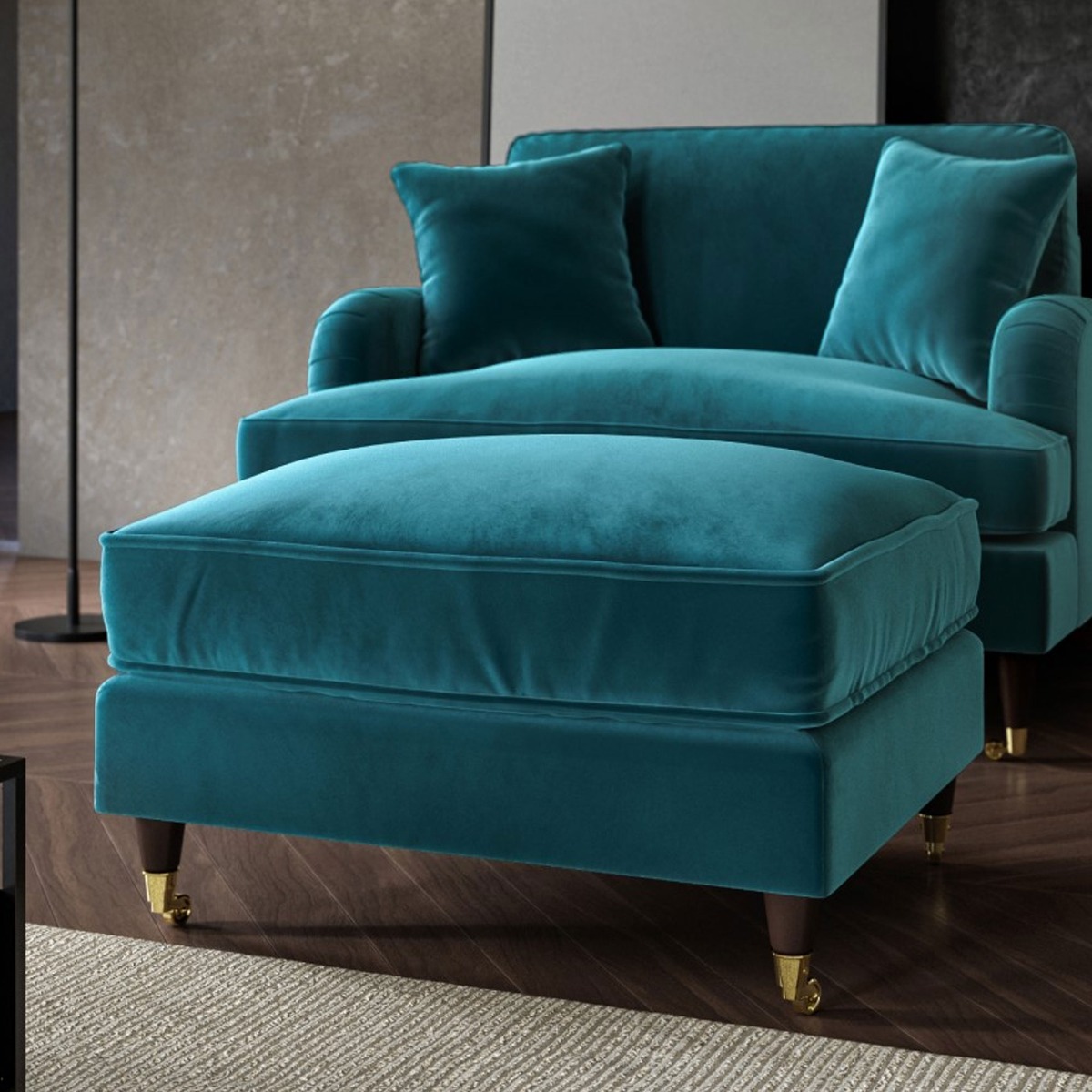 PAYTON Velvet Large Footstool - Teal - Home Done