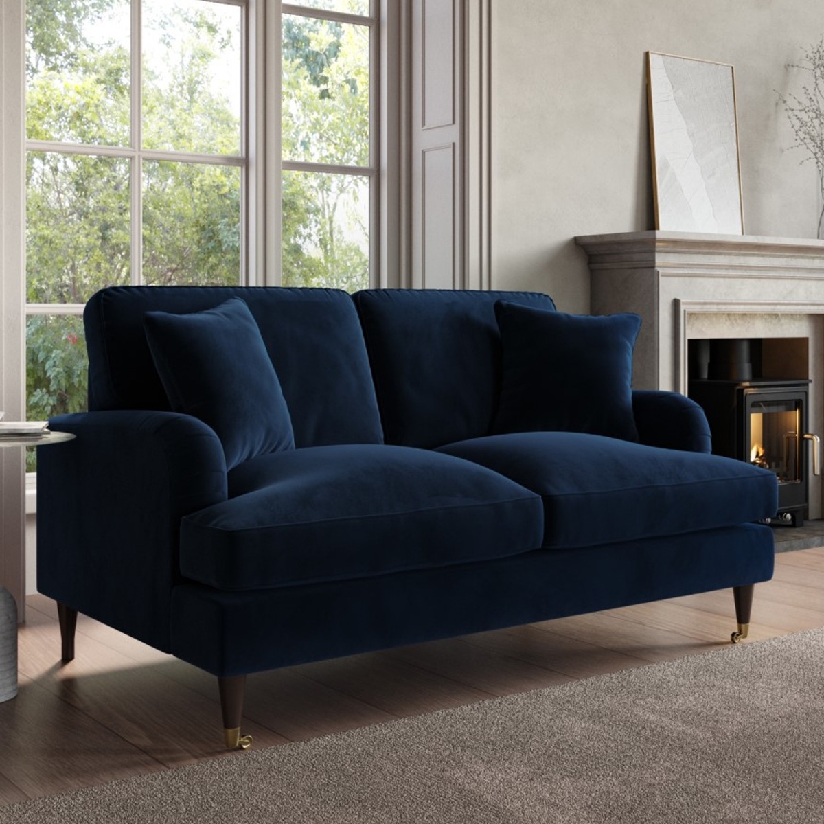 PAYTON Velvet 2 Seater Sofa - Navy Blue - Home Done