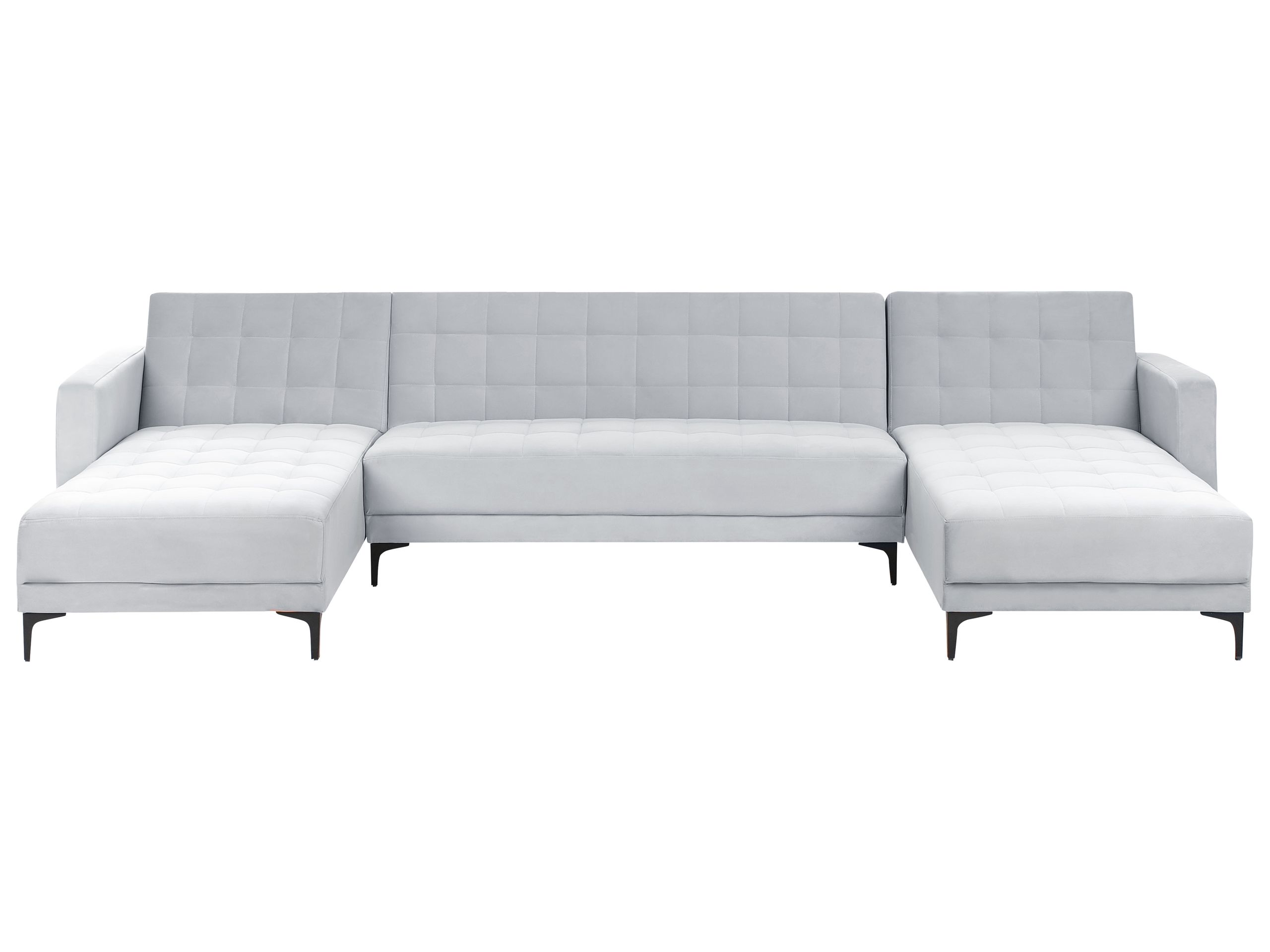 Corner Sofa - ABERVON 5 Seater U-Shaped Modular Velvet Sofa Light Grey - Gemini Interiors