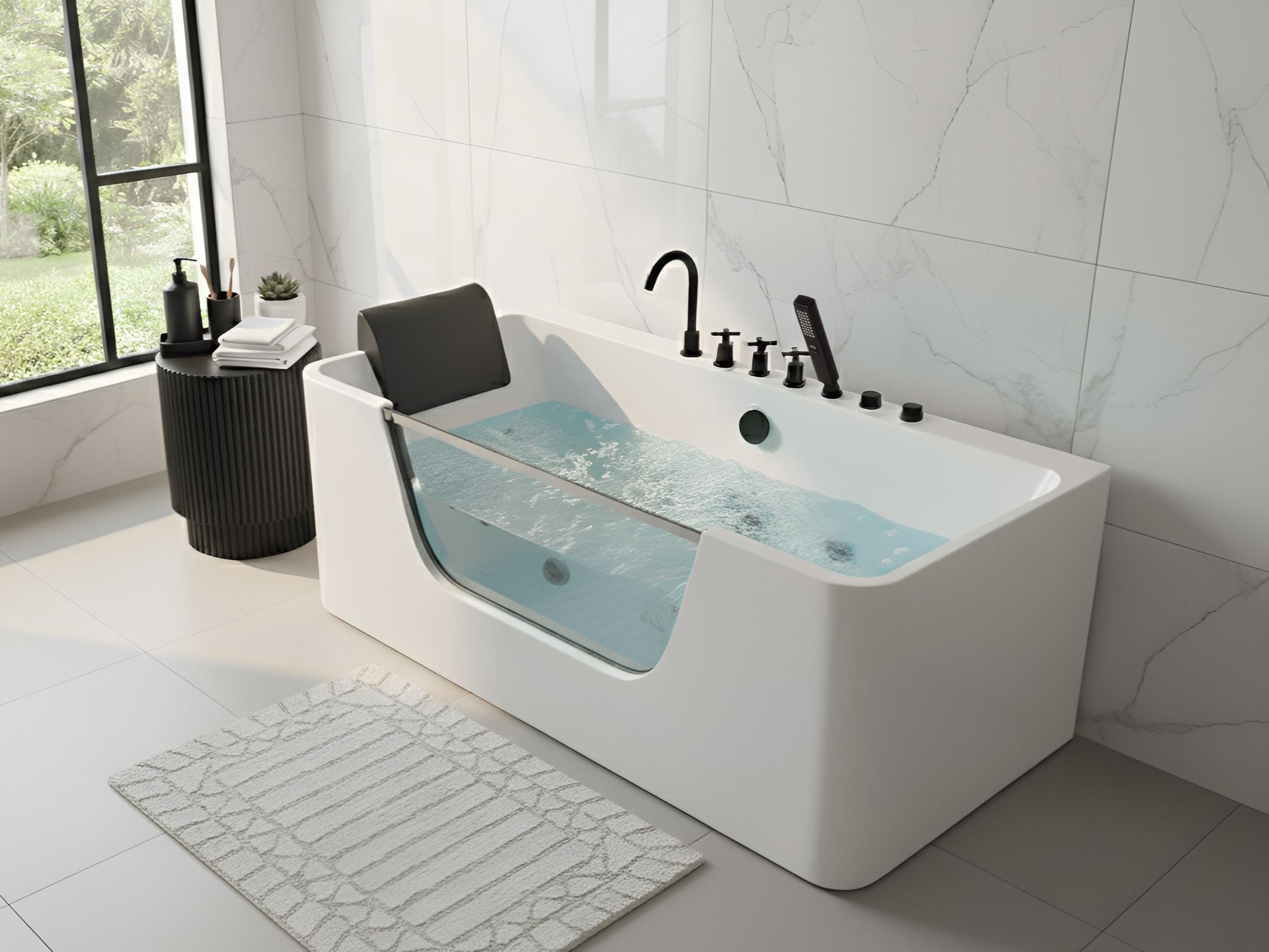 GORVEXA Corner Bath & Hot Tub - White - Gemini Interiors