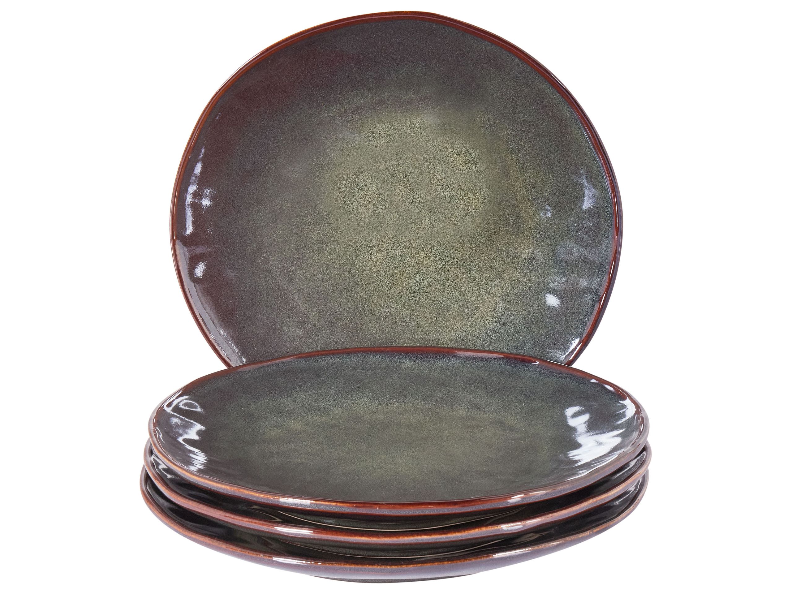 Set of 4 Dinner Plates THYME Stoneware Dark Green - Gemini Interiors