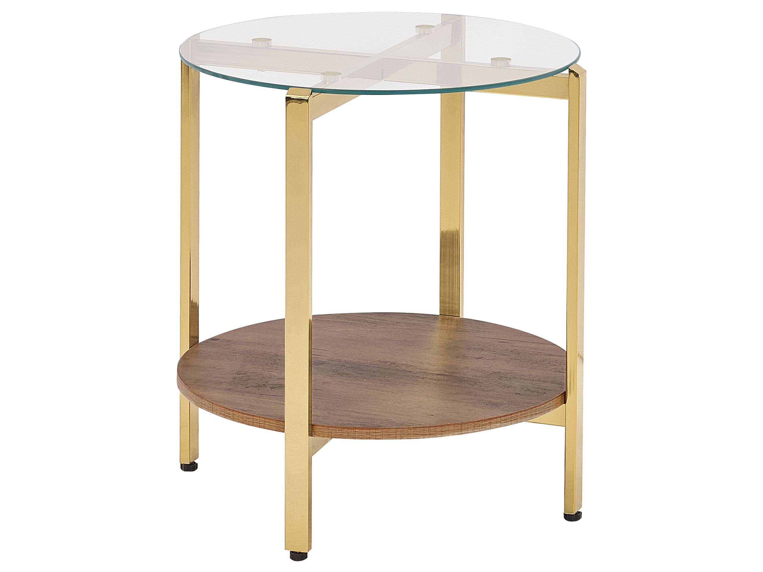 Glass Top Side Table Dark Wood with Gold LOVELL - Gemini Interiors