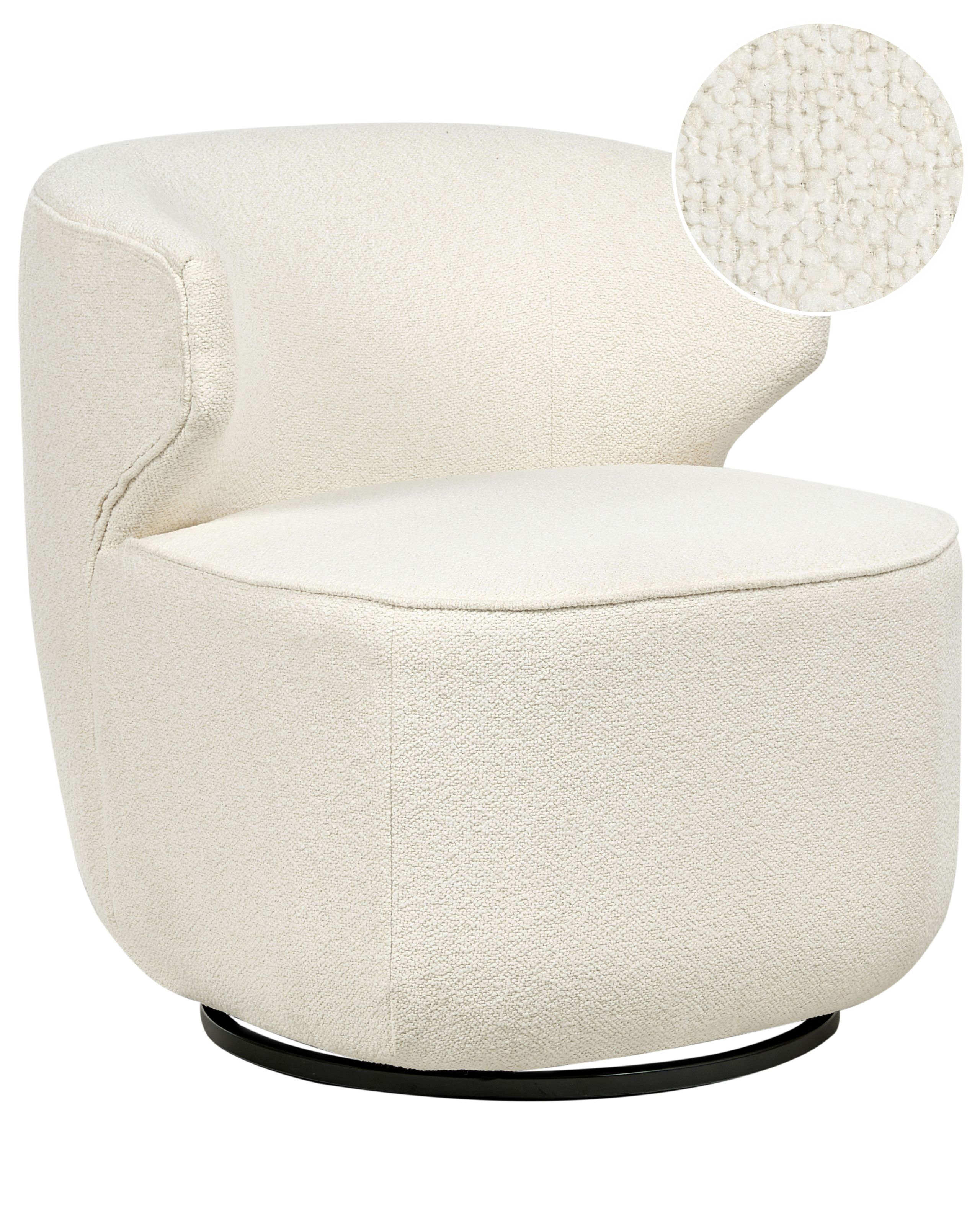 WARDENLEIGH Boucle Fabric Swivel Armchair - White - Gemini Interiors