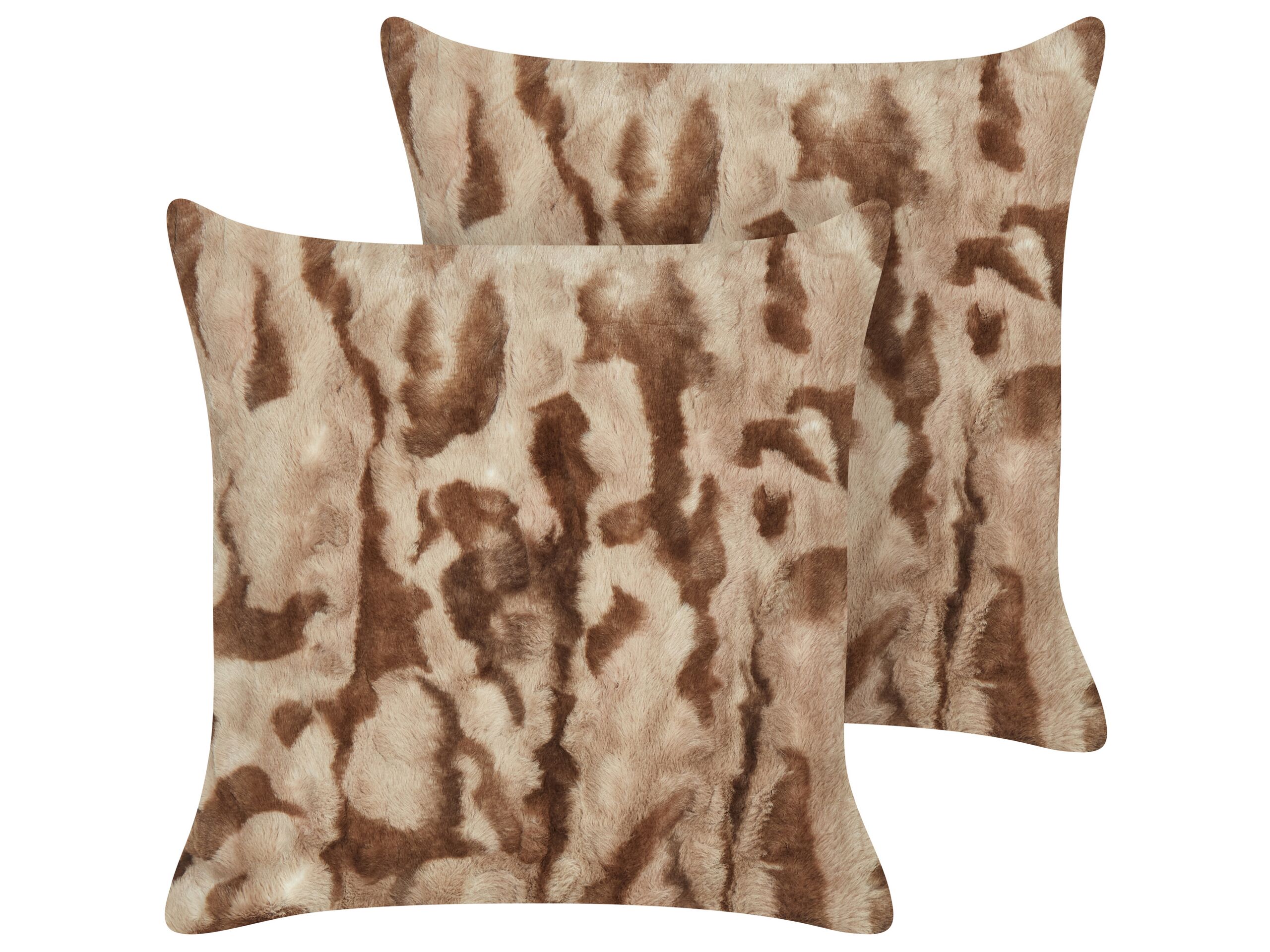 Set of 2 Decorative Cushions BAKIRA Faux Fur 45 x 45 cm Brown Abstract Pattern - Gemini Interiors
