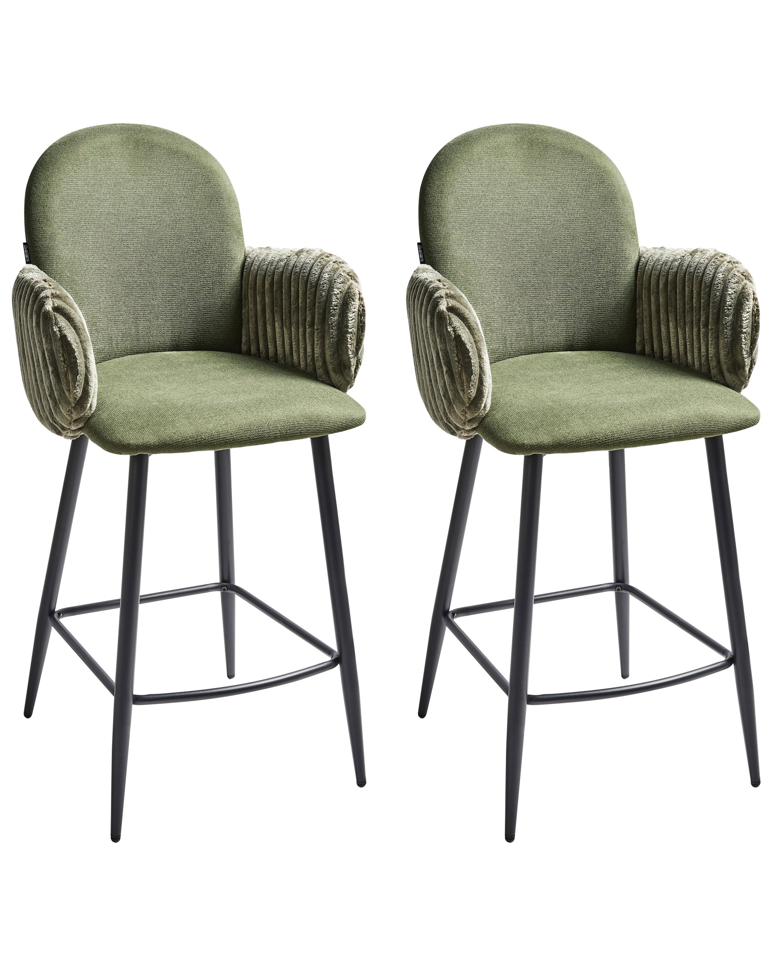 Set of 2 Bar Chairs AMITY Fabric Green - Gemini Interiors