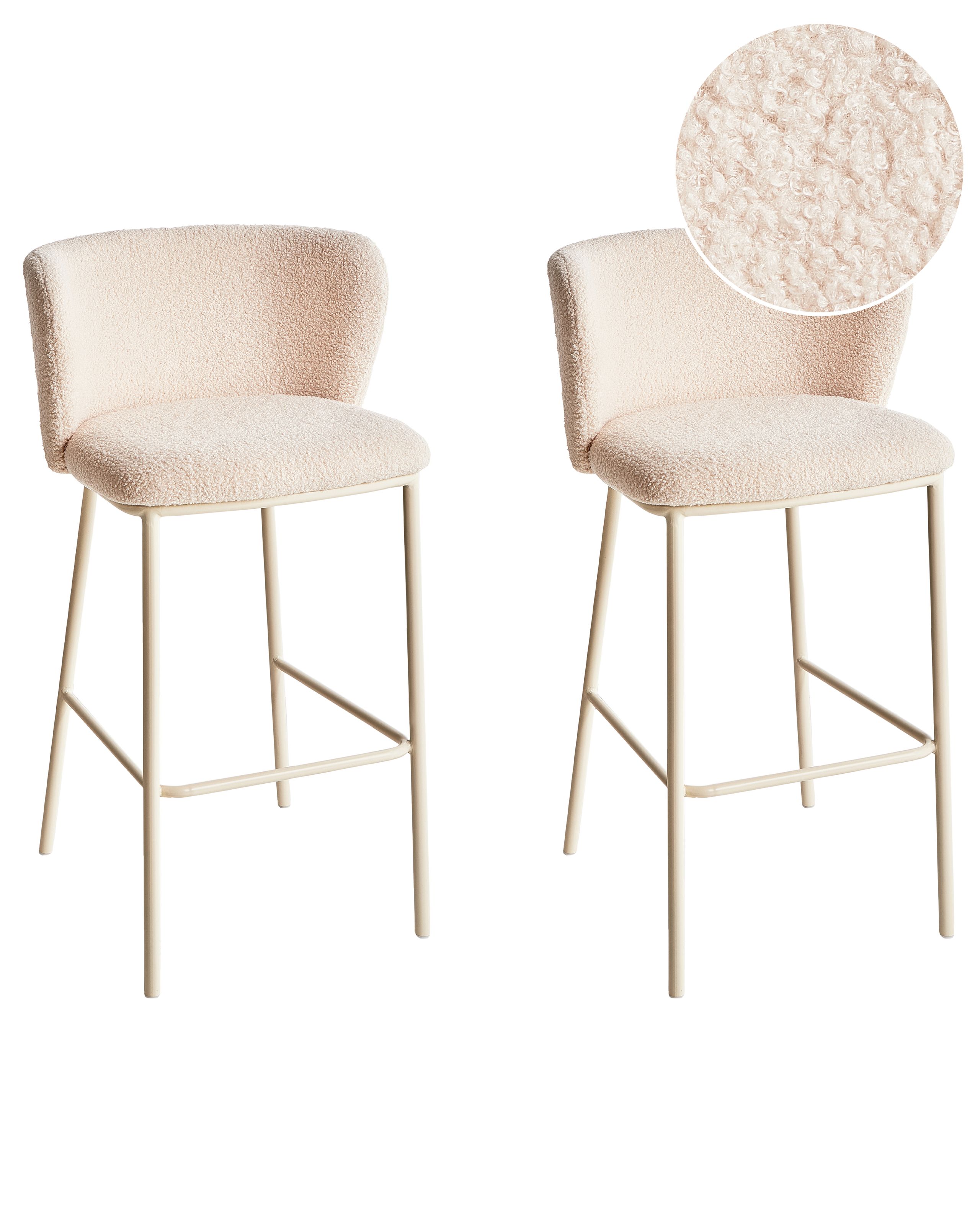 Set of 2 Bar Chairs MINA II Boucle Light Beige - Gemini Interiors