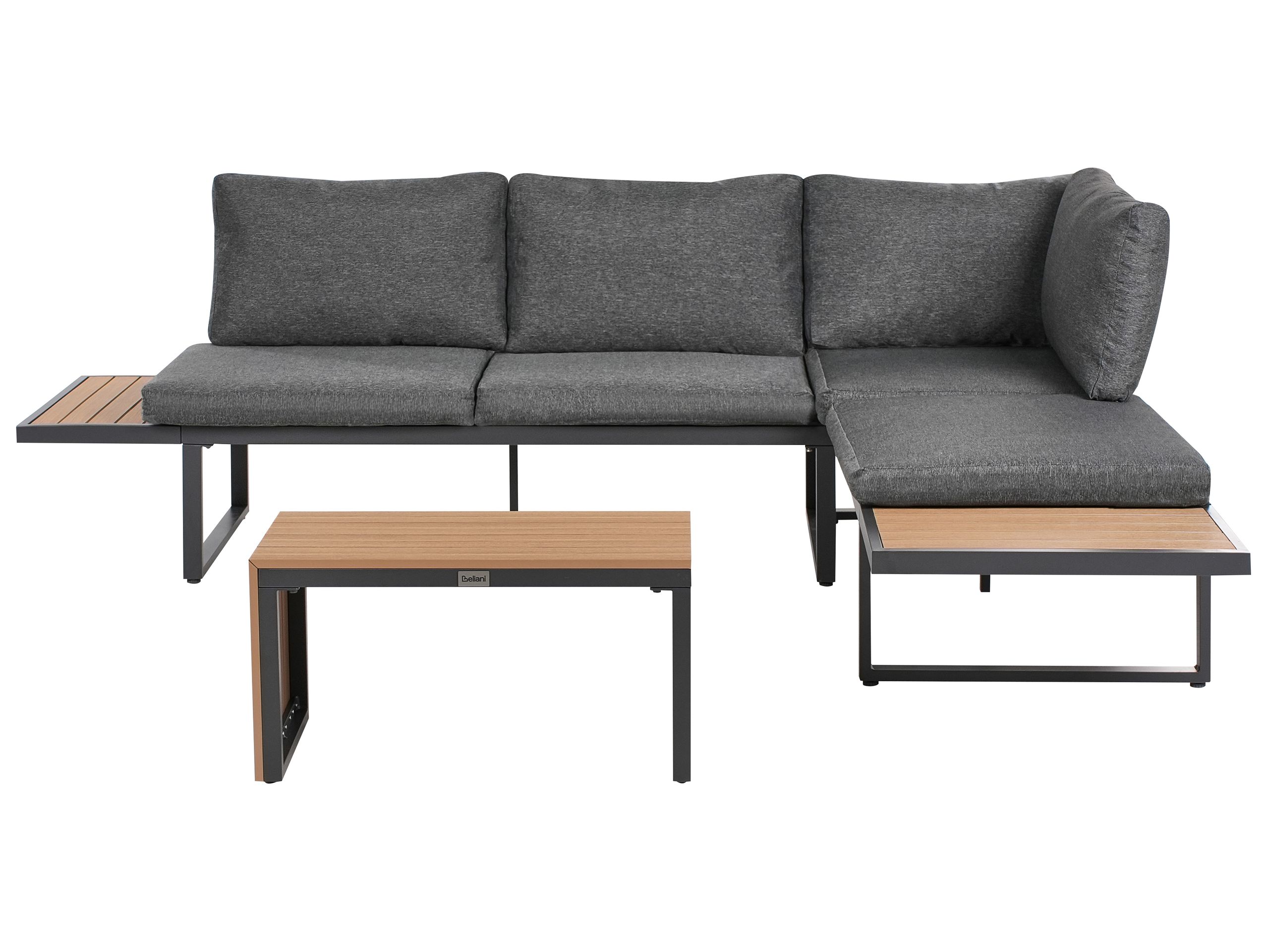 MONCOMBE Garden Corner Sofa with Table 4 Seater - Grey With Light Oak - Gemini Interiors