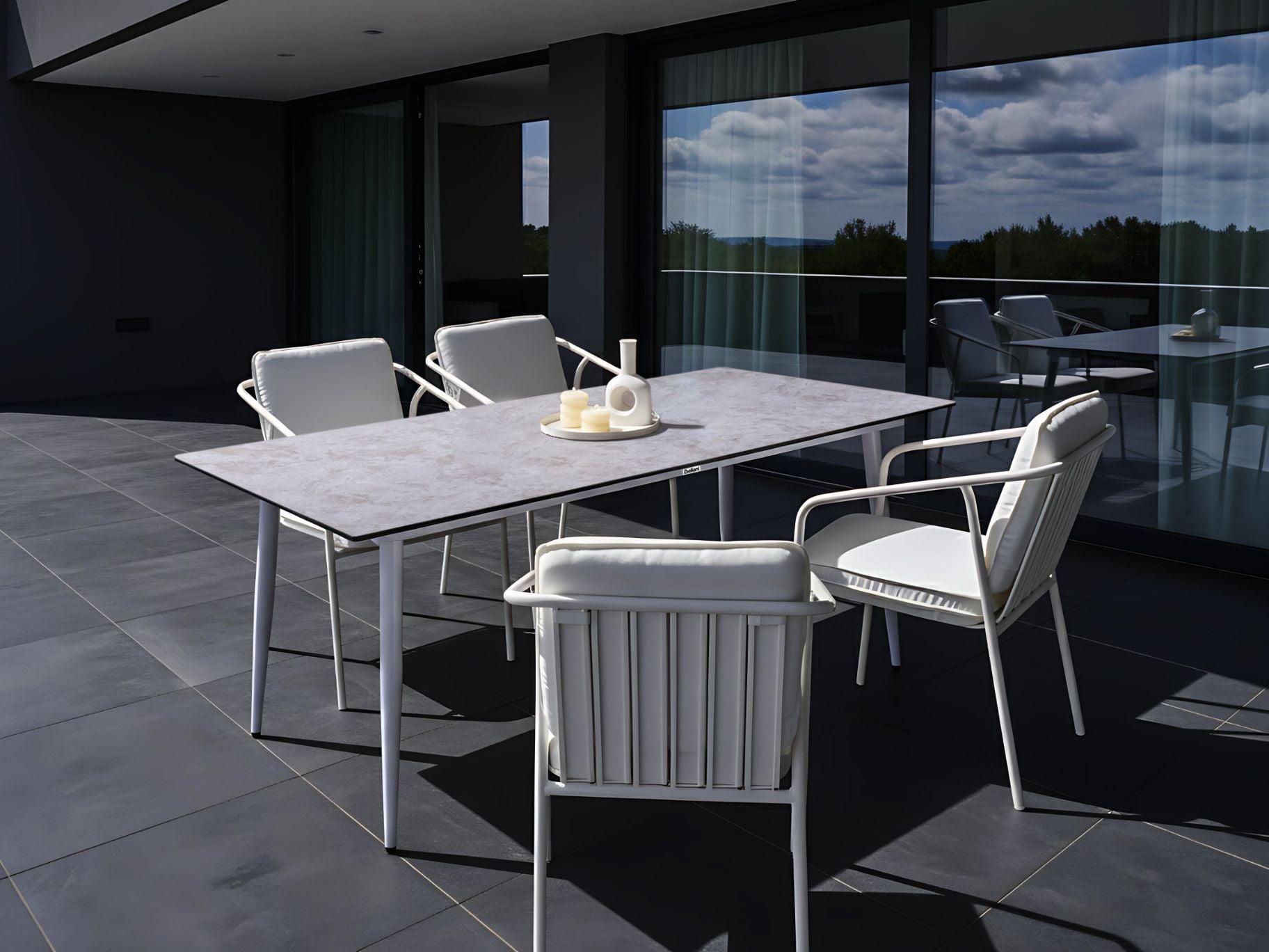 DEVERO Garden Dining Table Stone Effect - White - Gemini Interiors