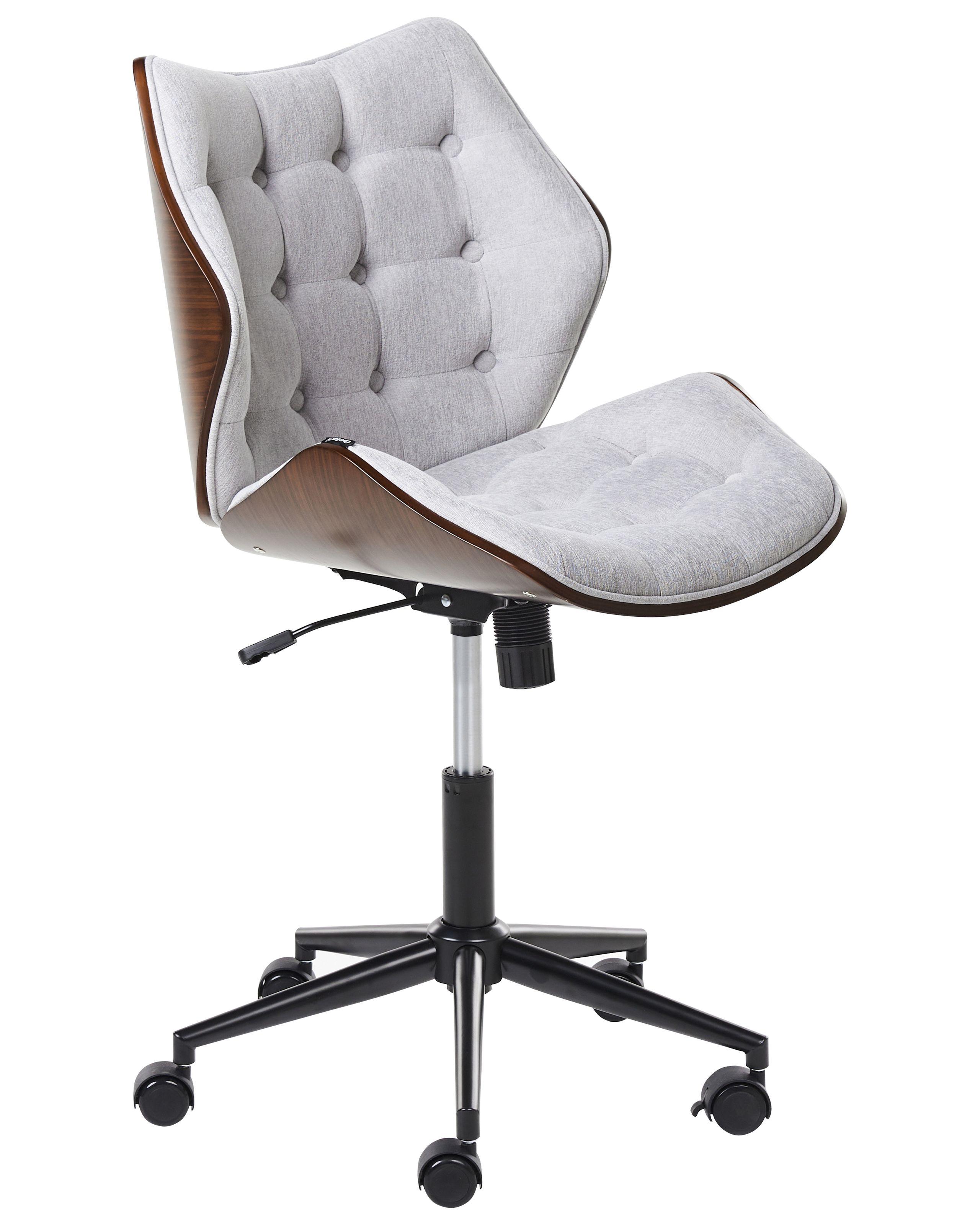 Linen Office Chair Dark Wood and Grey LOMPOC - Gemini Interiors