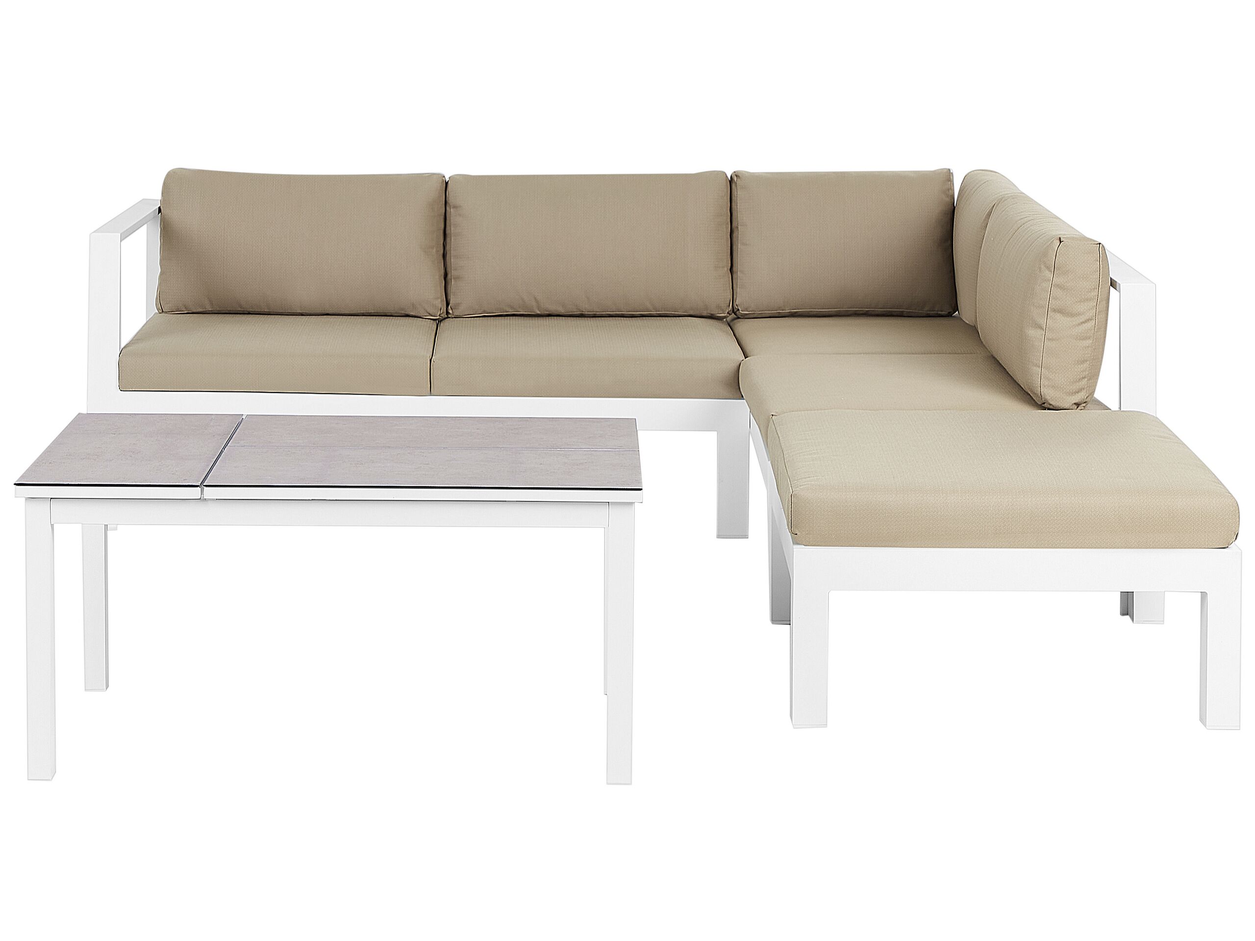 Garden Corner Sofa with Table 5 Seater MESSINA Left Hand Metal Sand Beige - Gemini Interiors