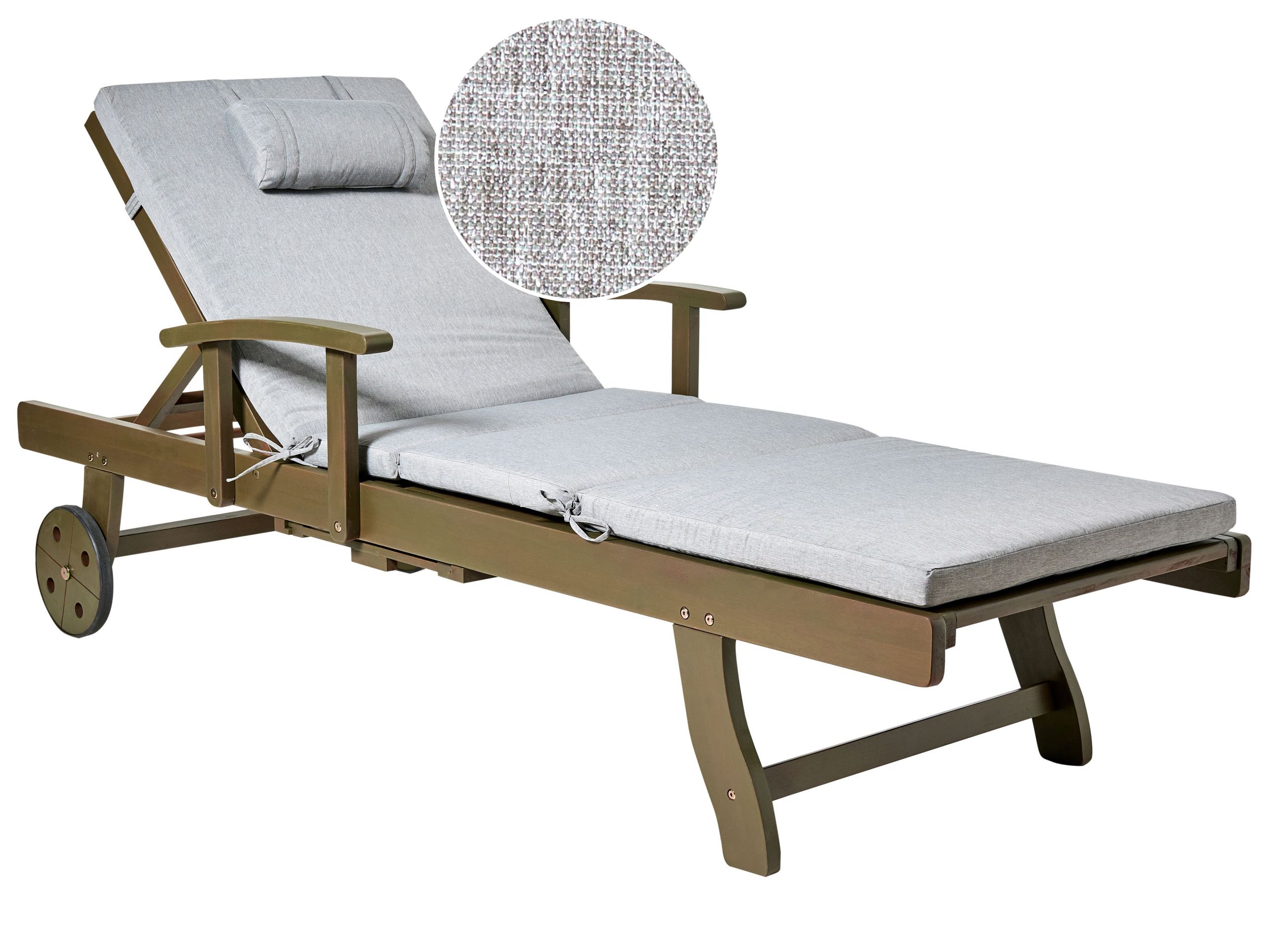 BALSA II Wooden Sun Lounger with Cushion - Grey Melange - Gemini Interiors