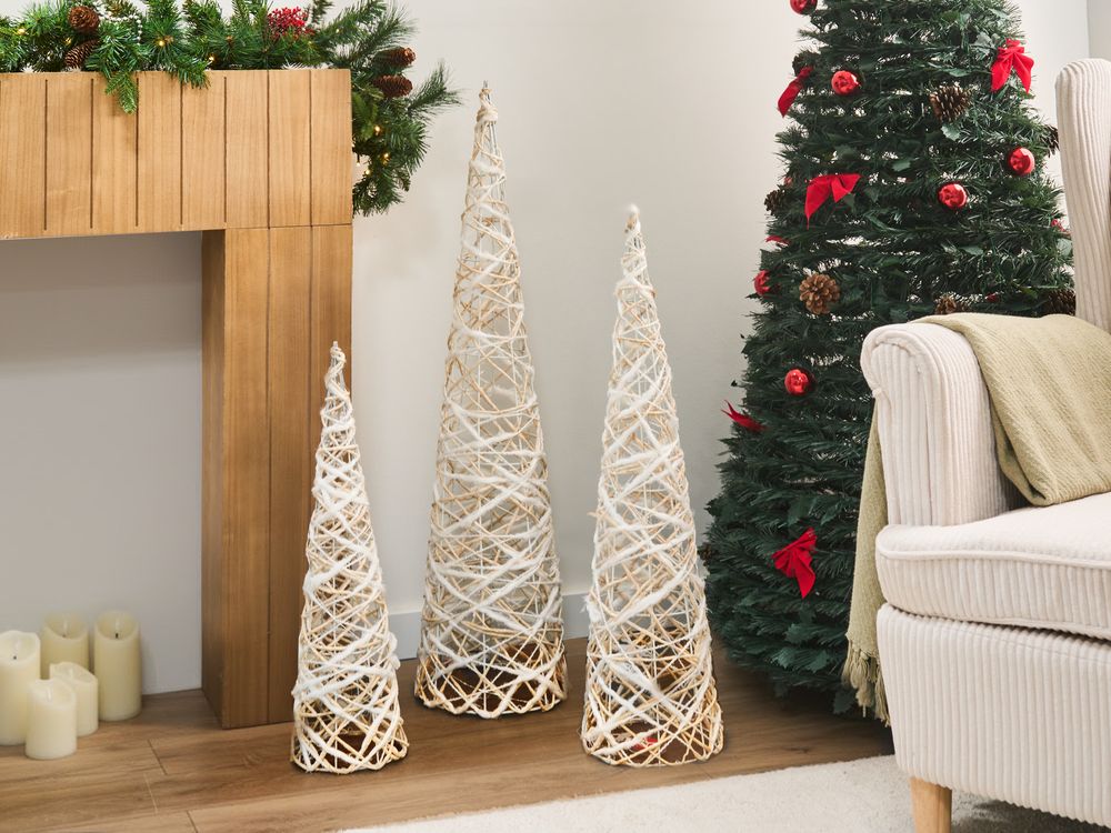 TUELSONA Set of 3 LED Christmas Tree Decoration with Lights - White - Gemini Interiors
