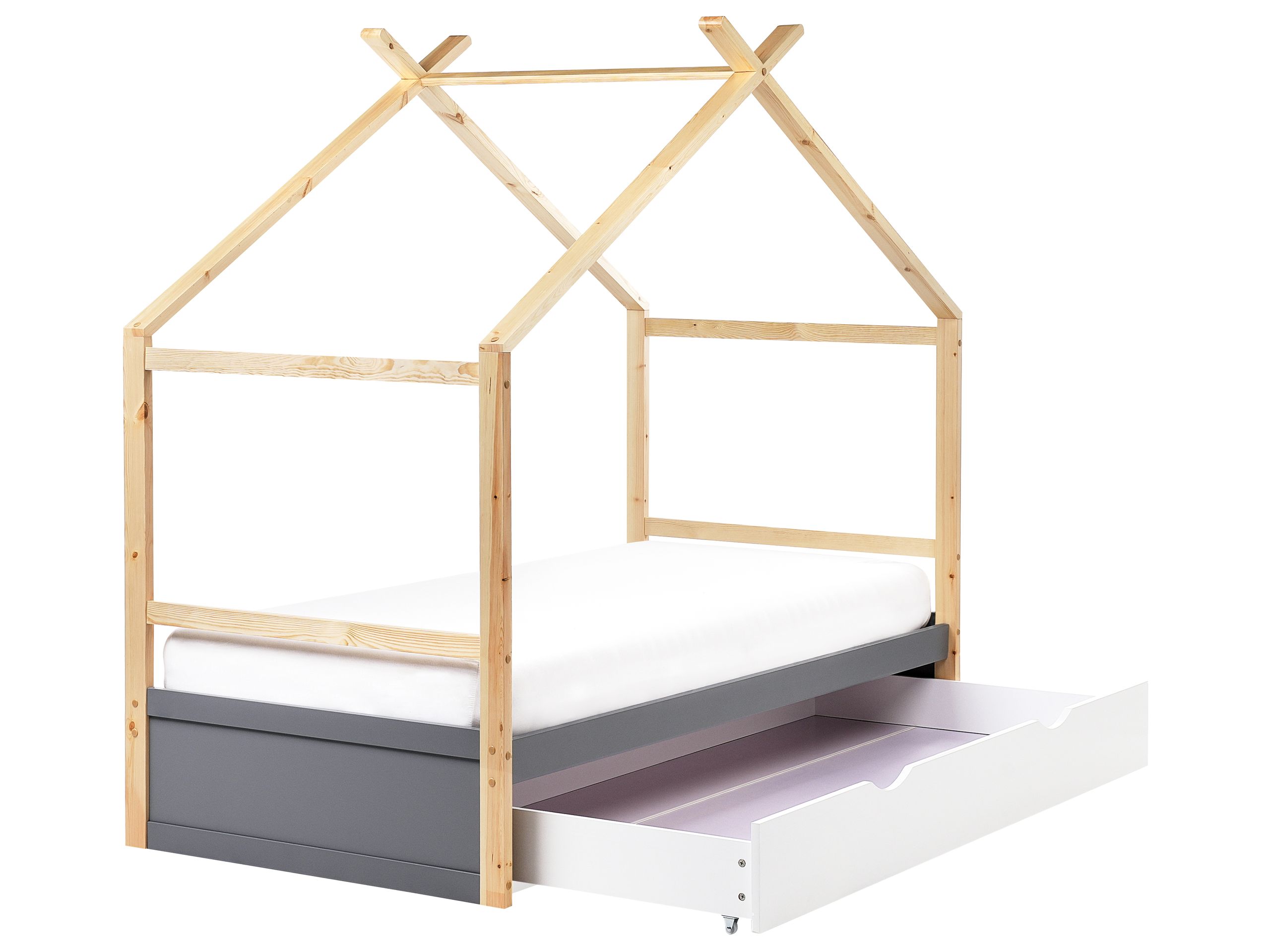ORNIVAL Wooden Kids House Bedframe with Drawers EU Single Size Grey - Gemini Interiors