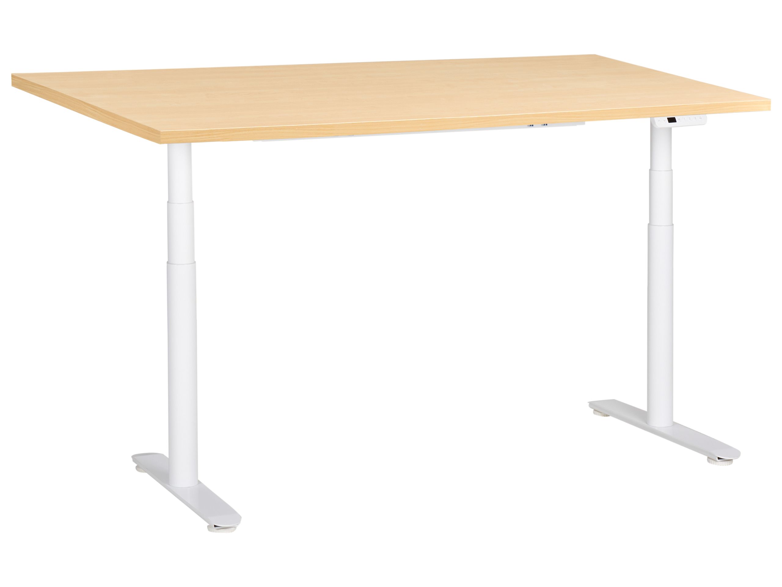 LEYBOURNE Electric Adjustable Standing Office Desk 160 cm - White with Light Oak - Gemini Interiors