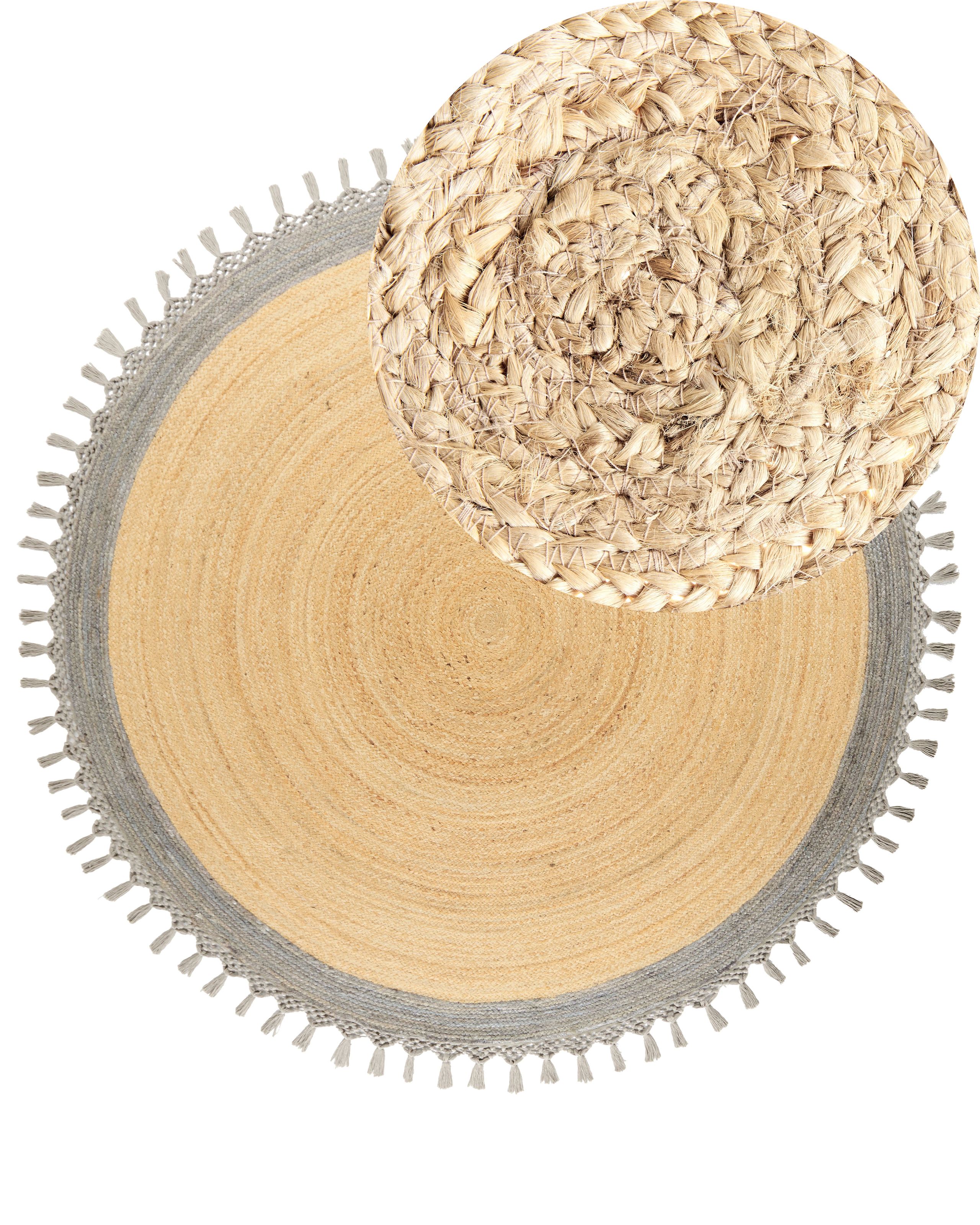 Round Jute Area Rug Diameter 200 cm Beige and Grey MARTS - Gemini Interiors