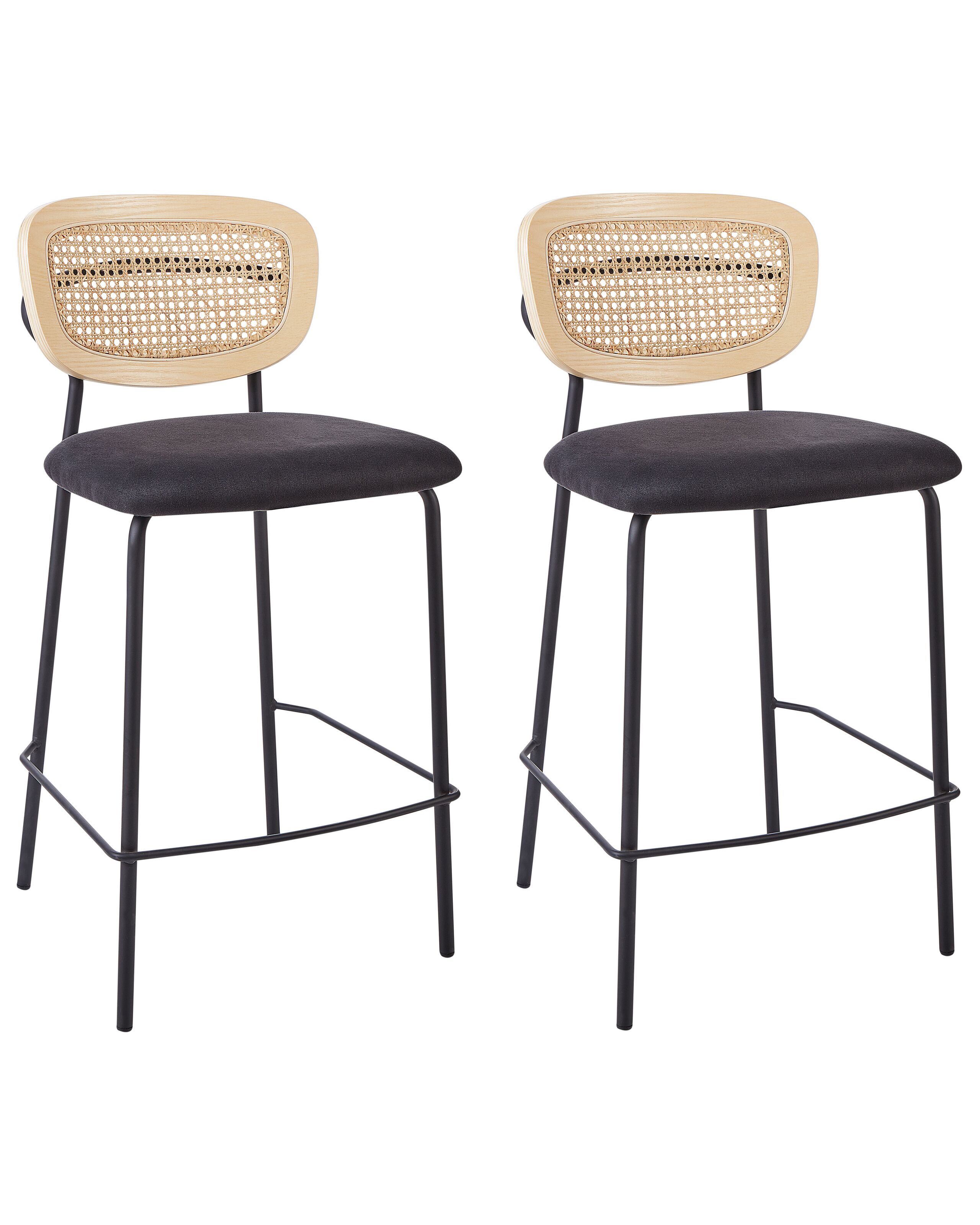 Set of 2 Bar Chairs MAYETTA Rattan Black - Gemini Interiors