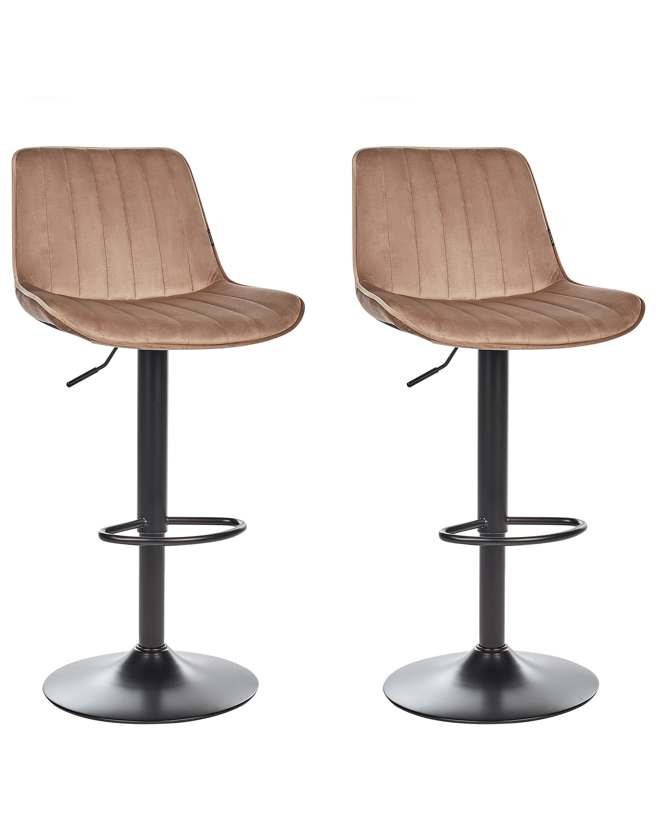 Set of 2 Bar Chairs DUBROVNIK Velvet Swivel Light Brown - Gemini Interiors