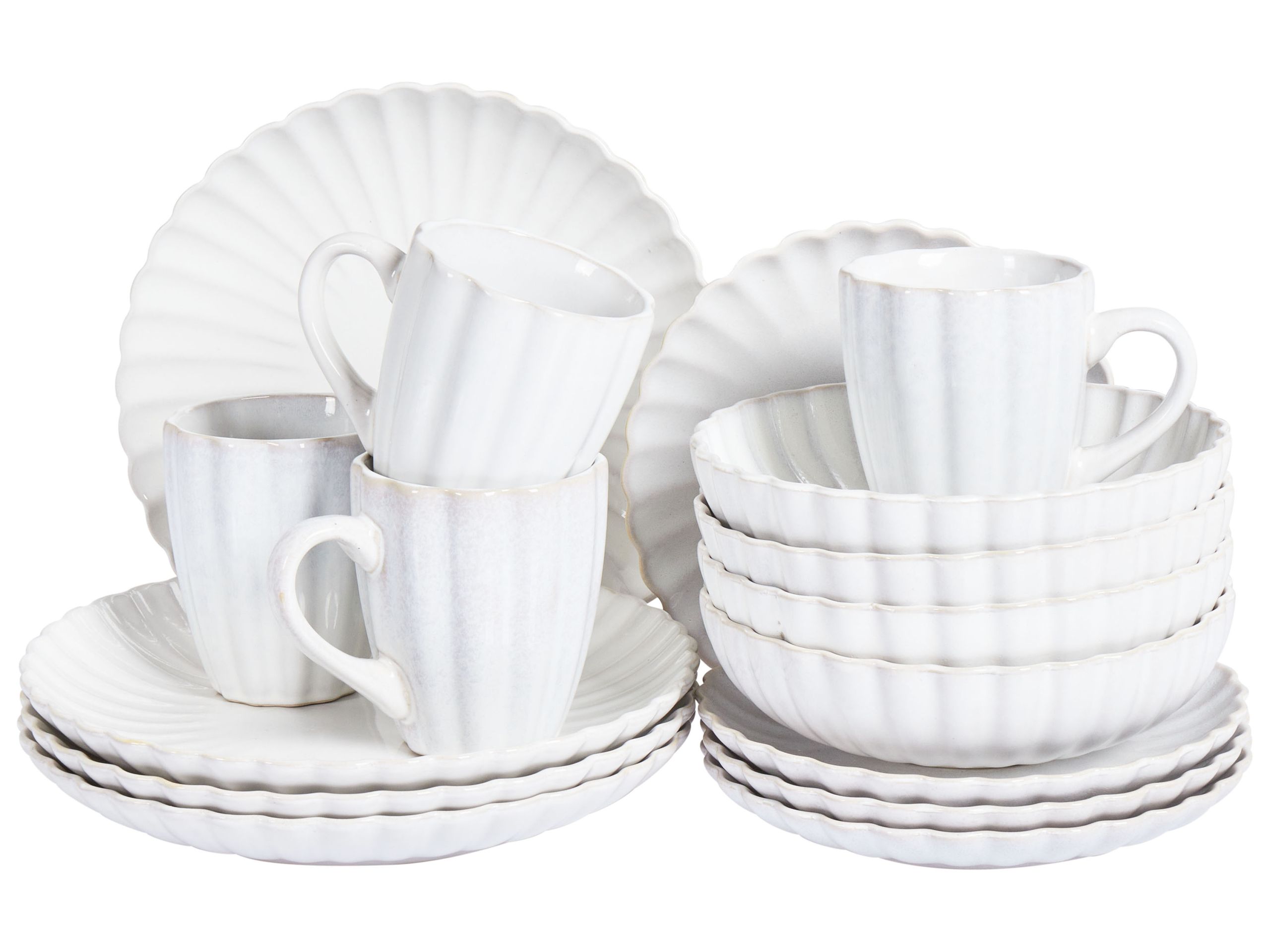 Set of 16 Dinnerware NETTLE Stoneware Off-White - Gemini Interiors