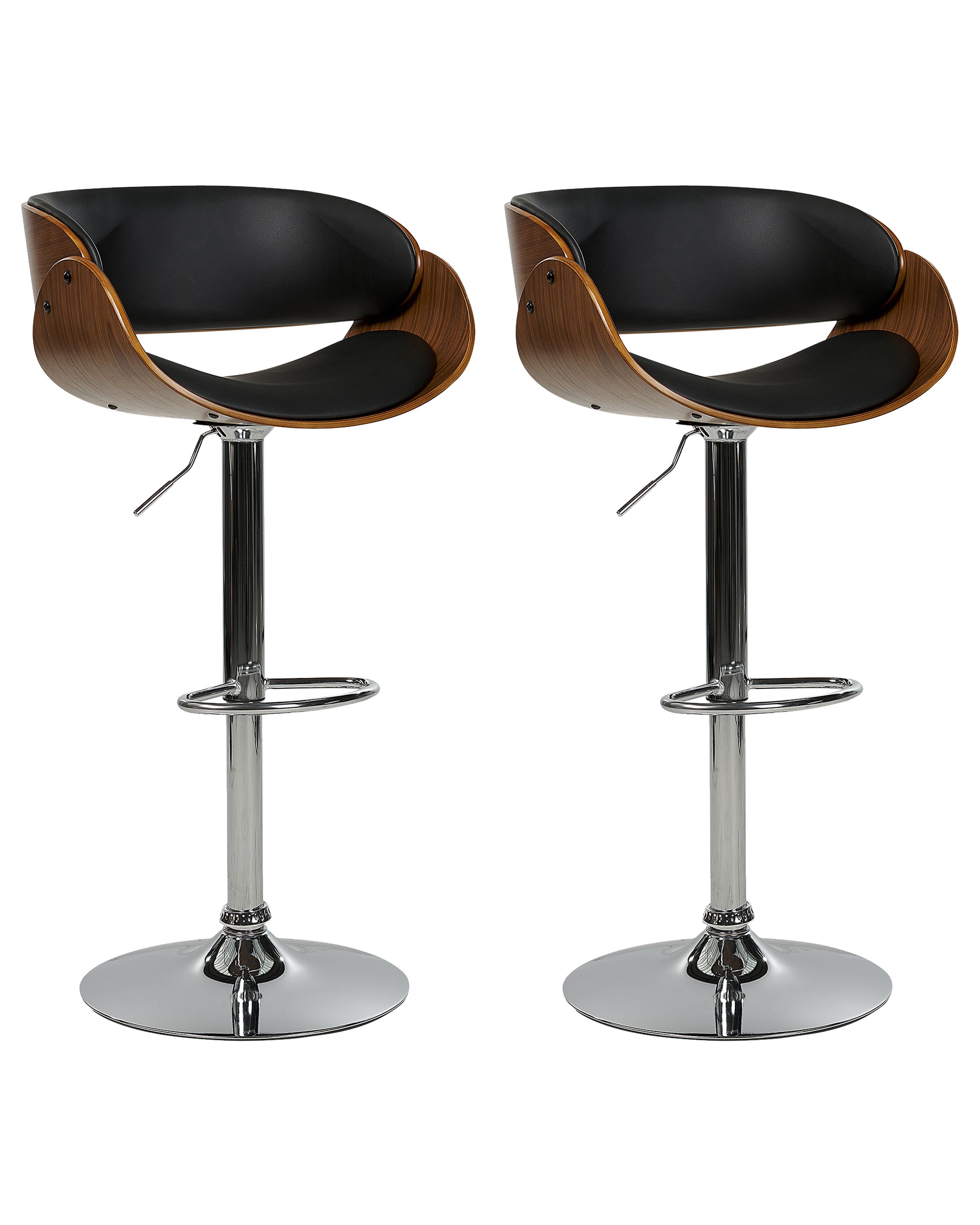 Set of 2 Bar Chairs BAKU Faux Leather Swivel Black - Gemini Interiors