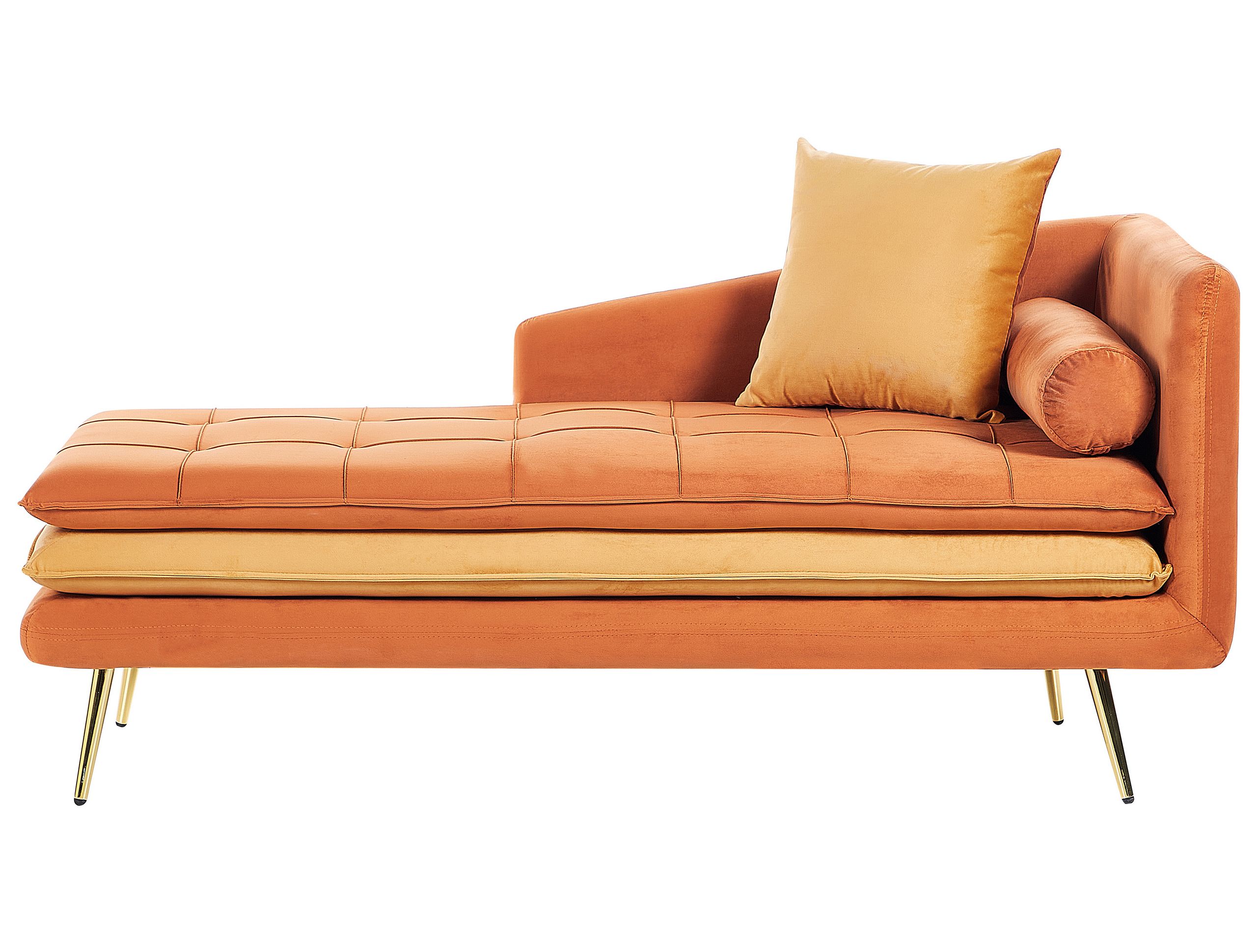 Right Hand Velvet Chaise Lounge Orange GONESSE - Gemini Interiors