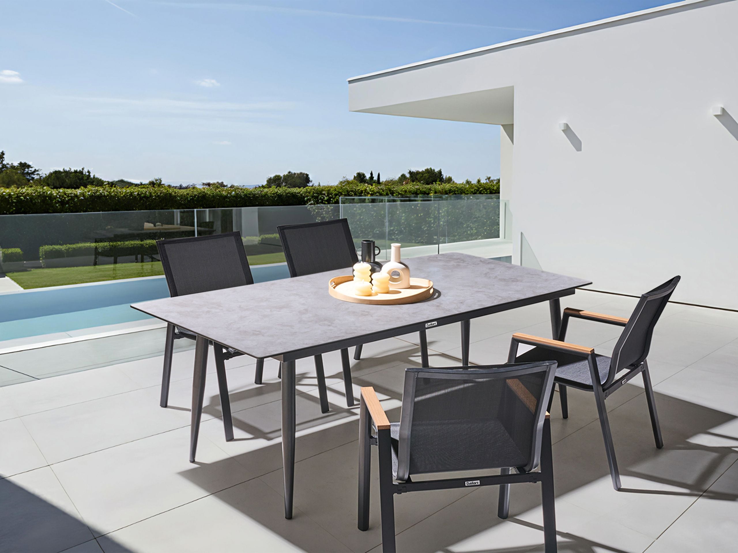DEVERO Garden Dining Table Stone Effect - Light Grey - Gemini Interiors